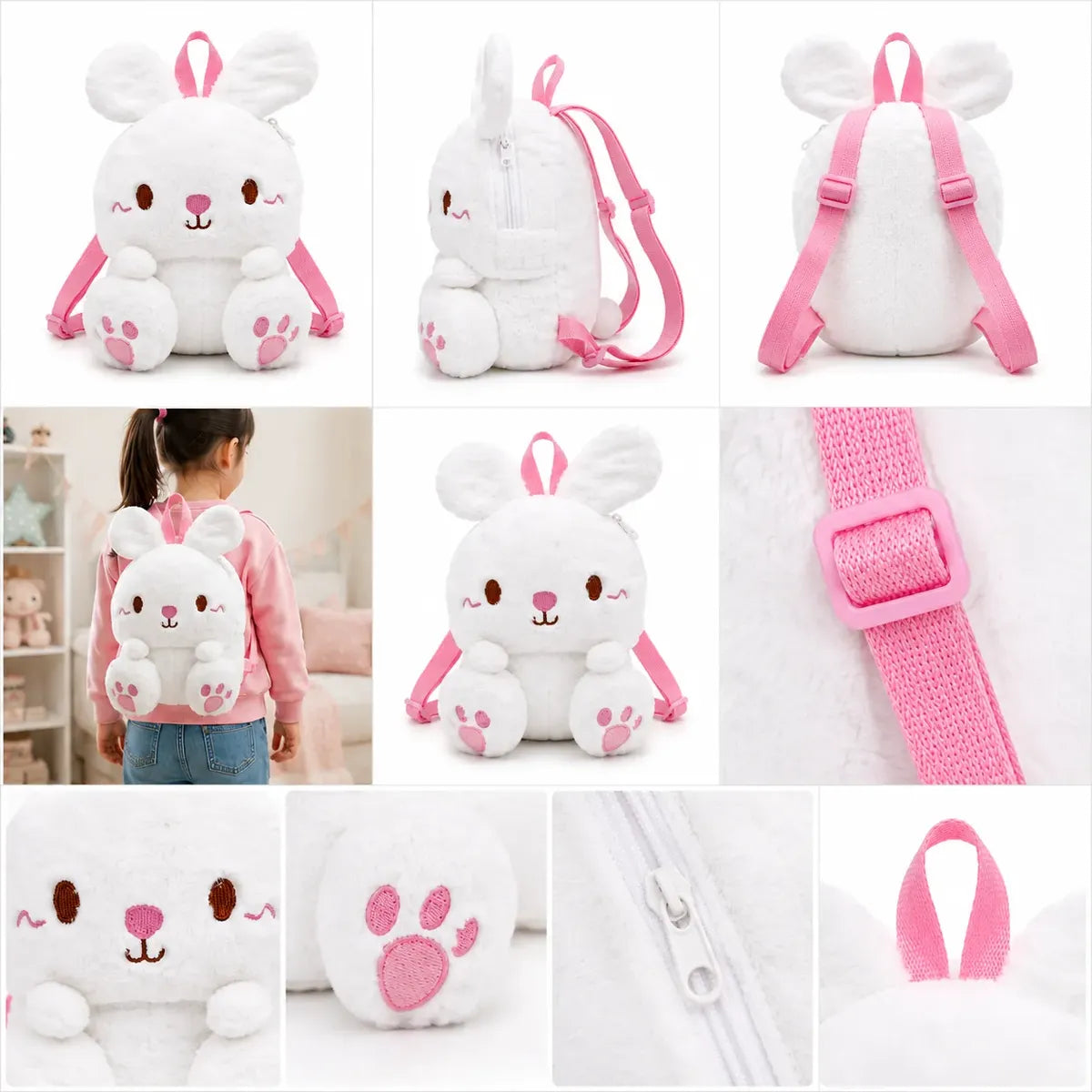 Mochila Infantil Peluche Conejita Con Rosa Para Niña