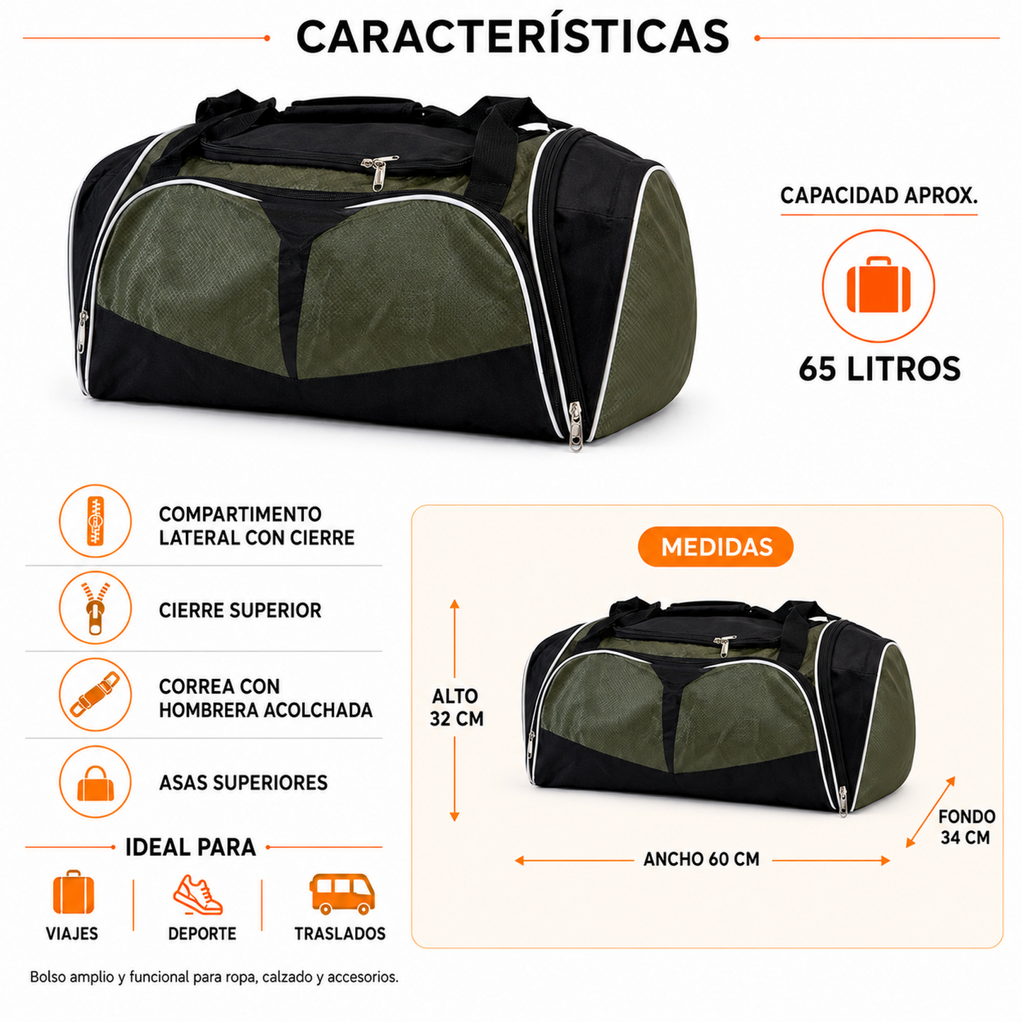 Bolso de Viaje 65L Impermeable 1212