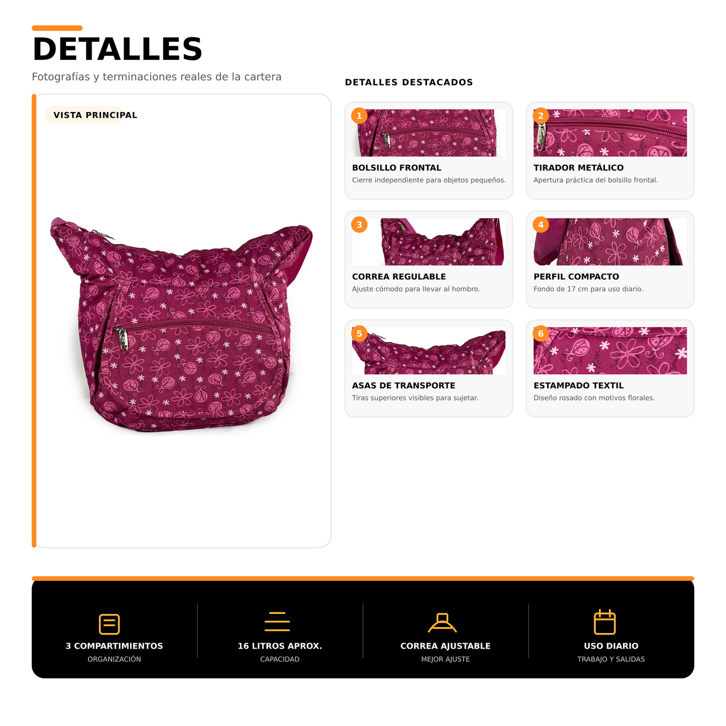 Bolso Cartera 16L Multi Compartimientos 1084B