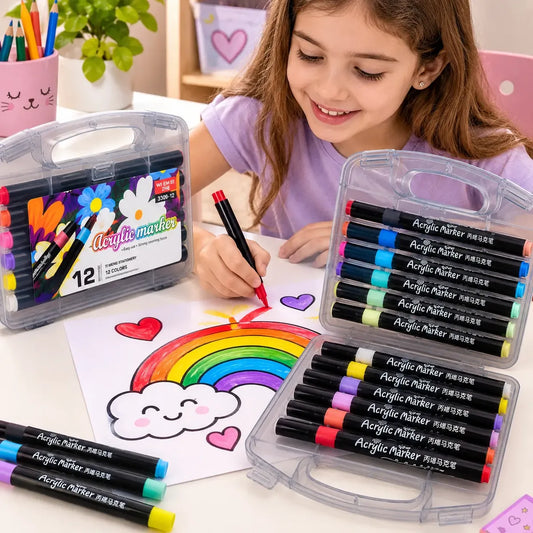 Set Marcadores Acrílicos de 12 Colores con Maletín