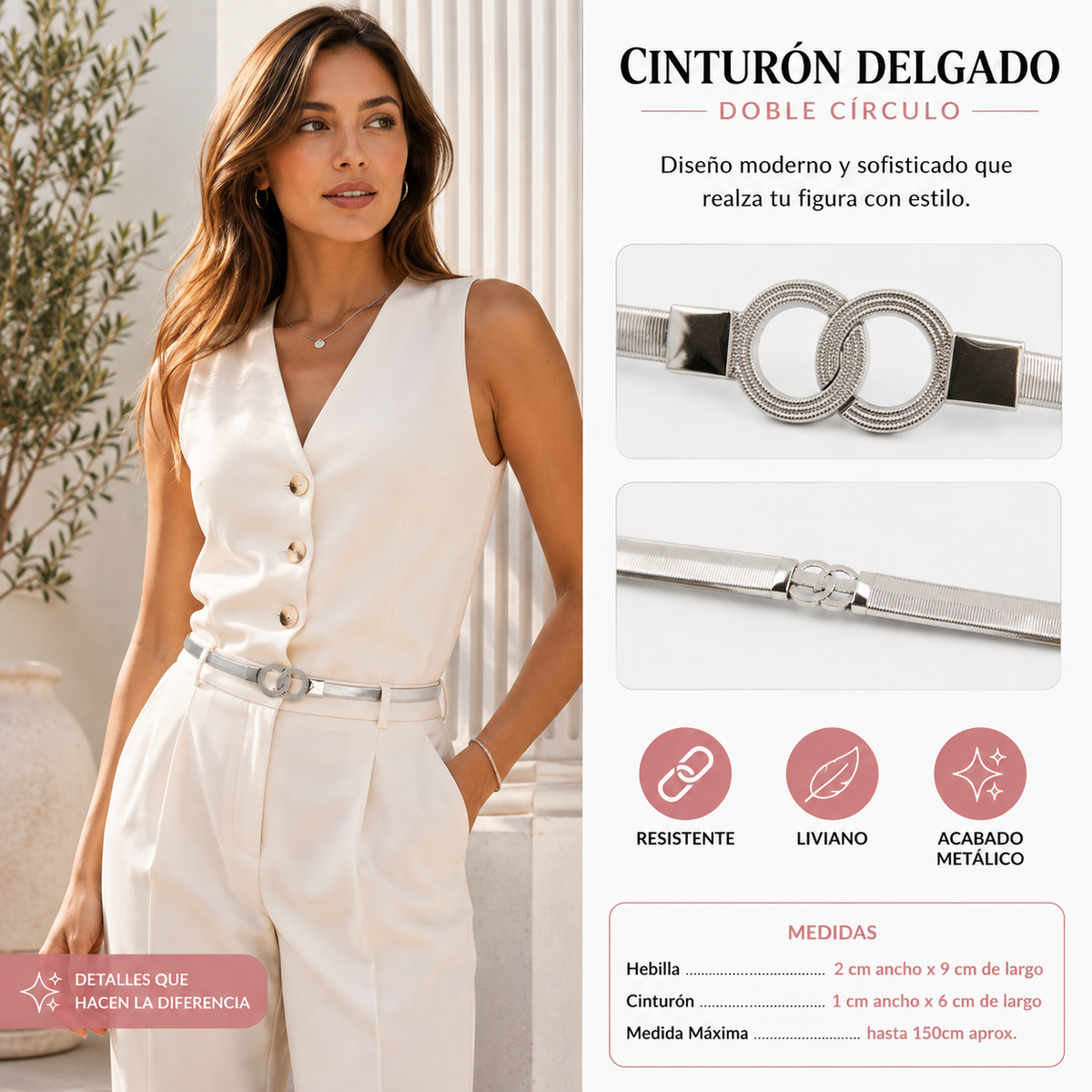 Cinturón para Mujer Diseño Metalizado con Hebilla Circular BQ028