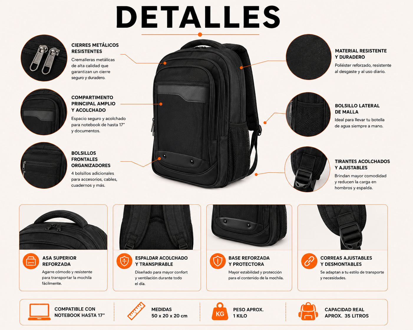 Mochila Porta Notebook 1910 Con cuerina de 35L
