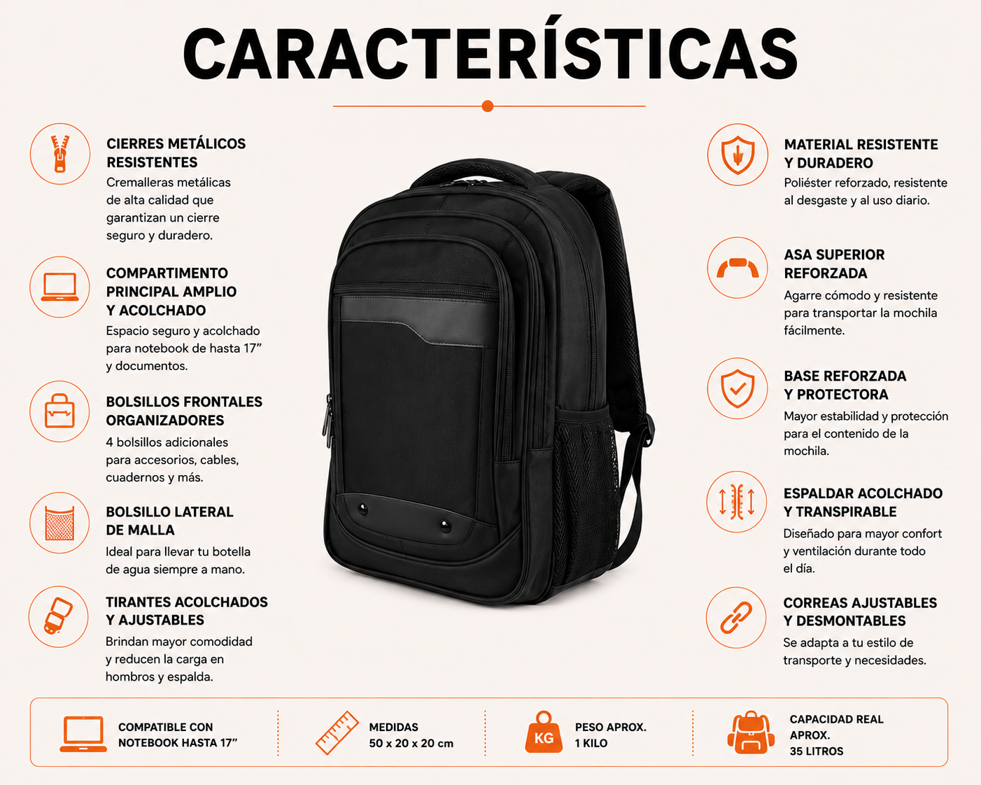 Mochila Porta Notebook 1910 Con cuerina de 35L