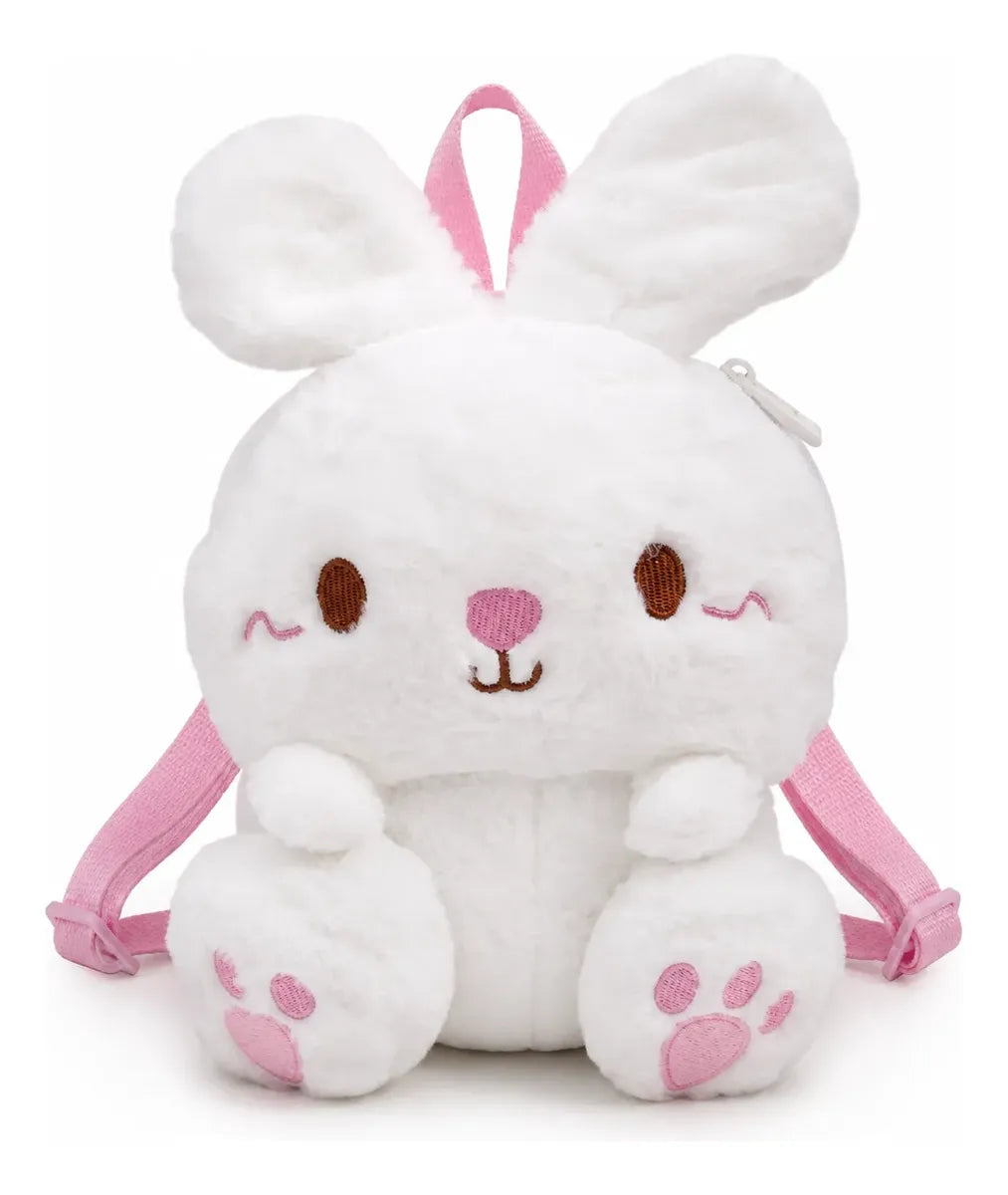 Mochila Infantil Peluche Conejita Con Rosa Para Niña