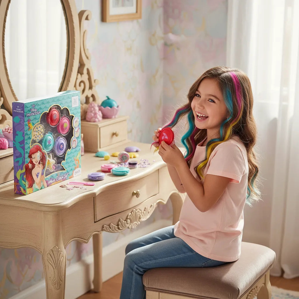 Set Maquillaje Peluquería Pintar el Pelo Niña Princesas 6pcs