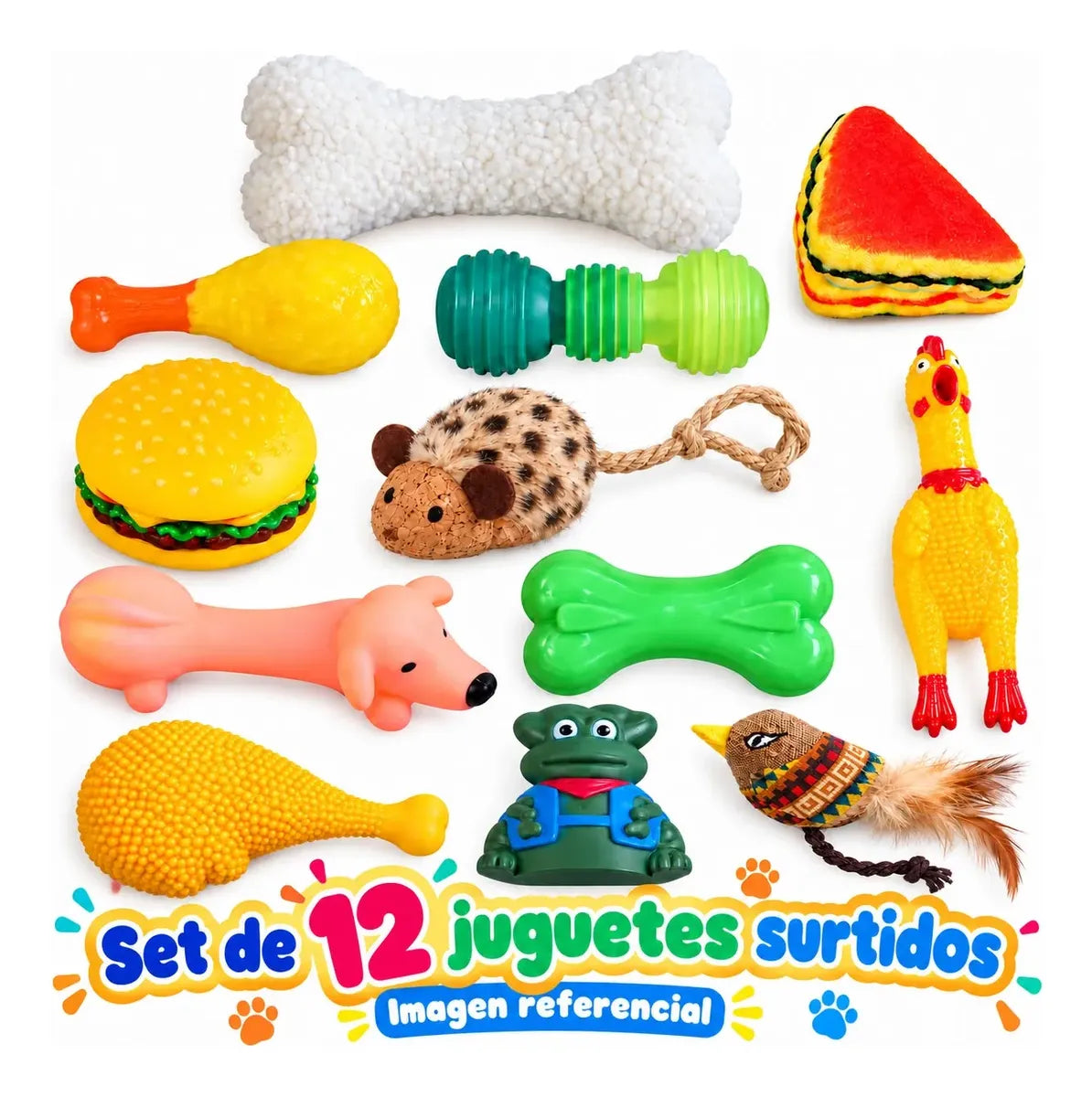 Pack 12 Juguetes Mordedores Surtidos Para Perros Con Sonido