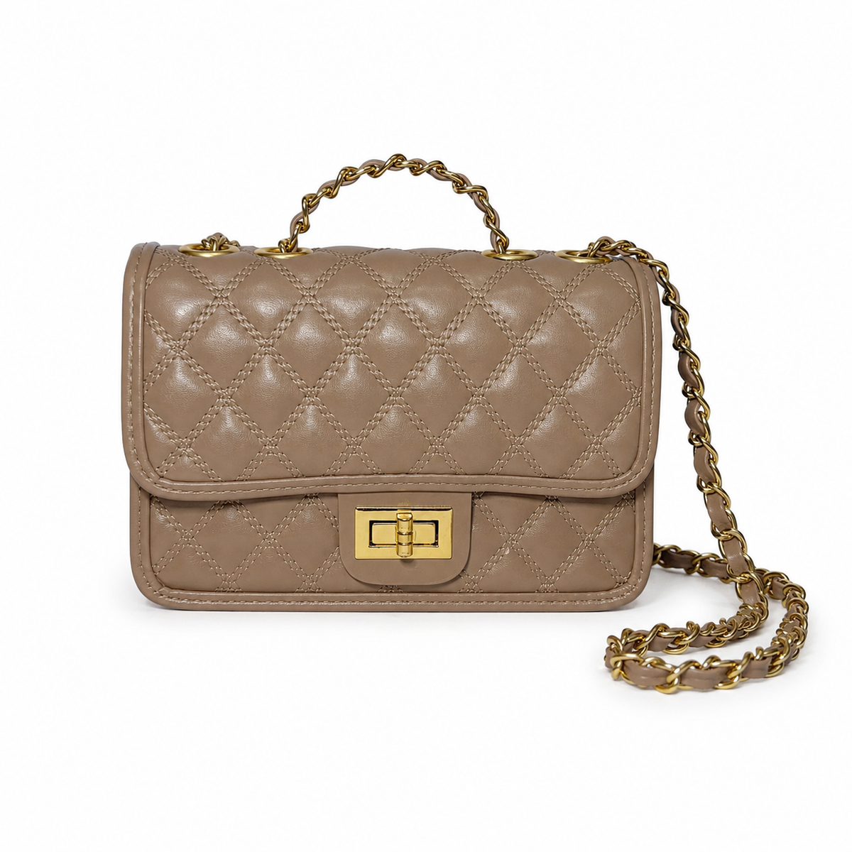 Cartera Crossbody Mujer Acolchada con Broche Dorado y Cadena - JJ1237