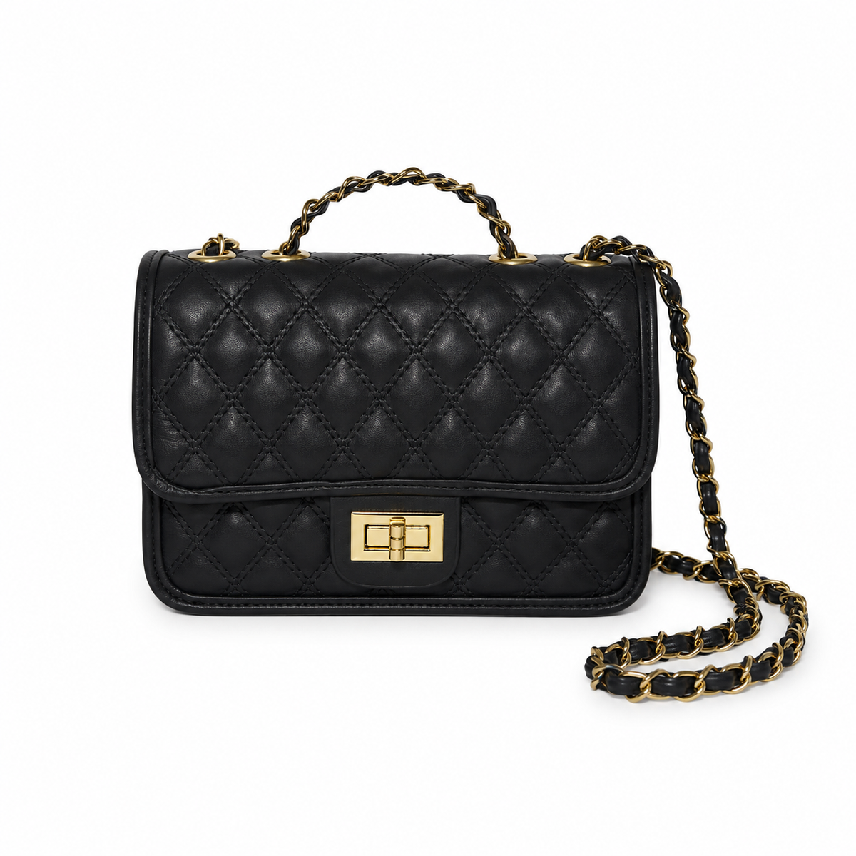 Cartera Crossbody Mujer Acolchada con Broche Dorado y Cadena - JJ1237