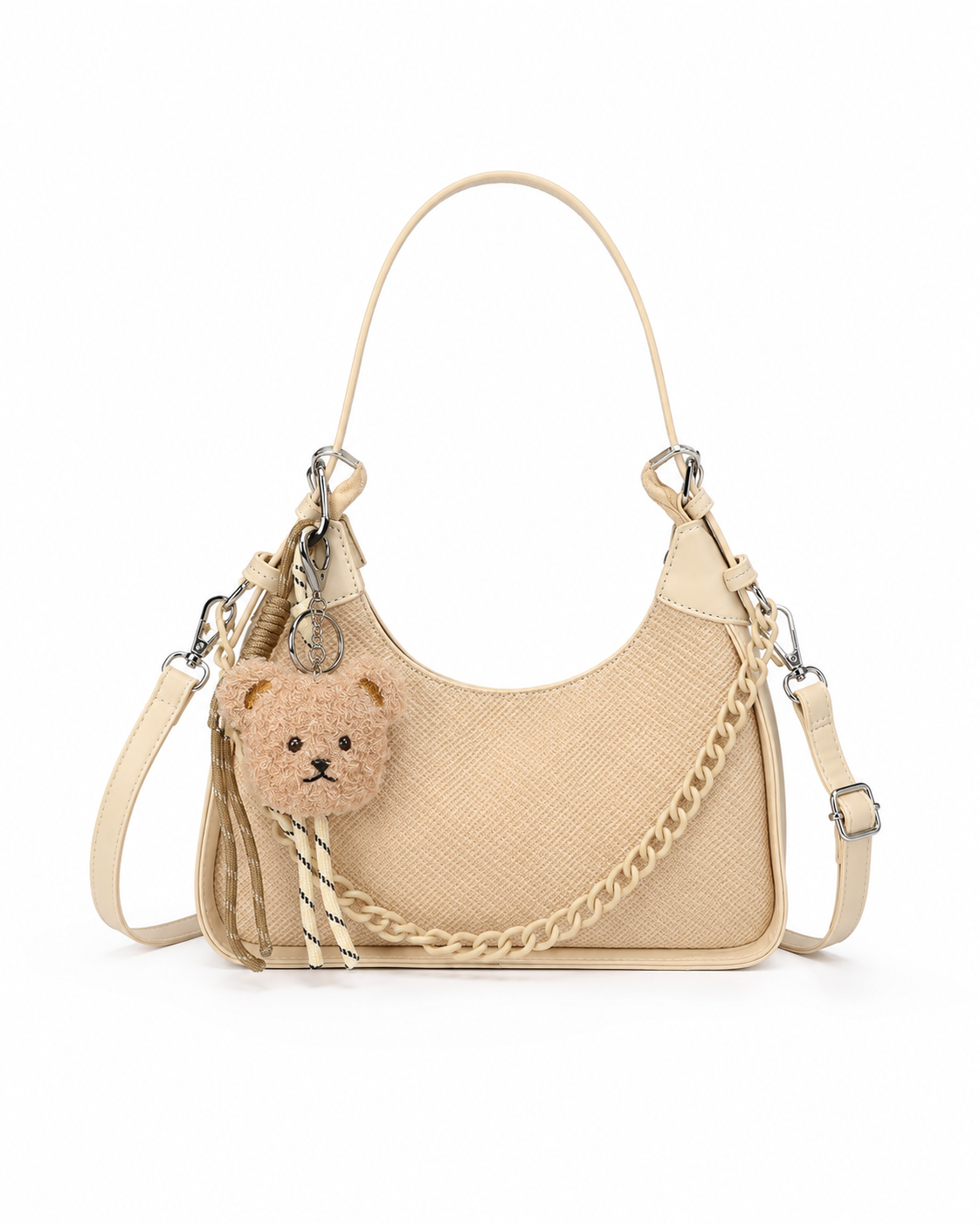 Cartera Mujer 2 En 1 Hombro Bandolera Cadena y Llavero Osito - JJ6030