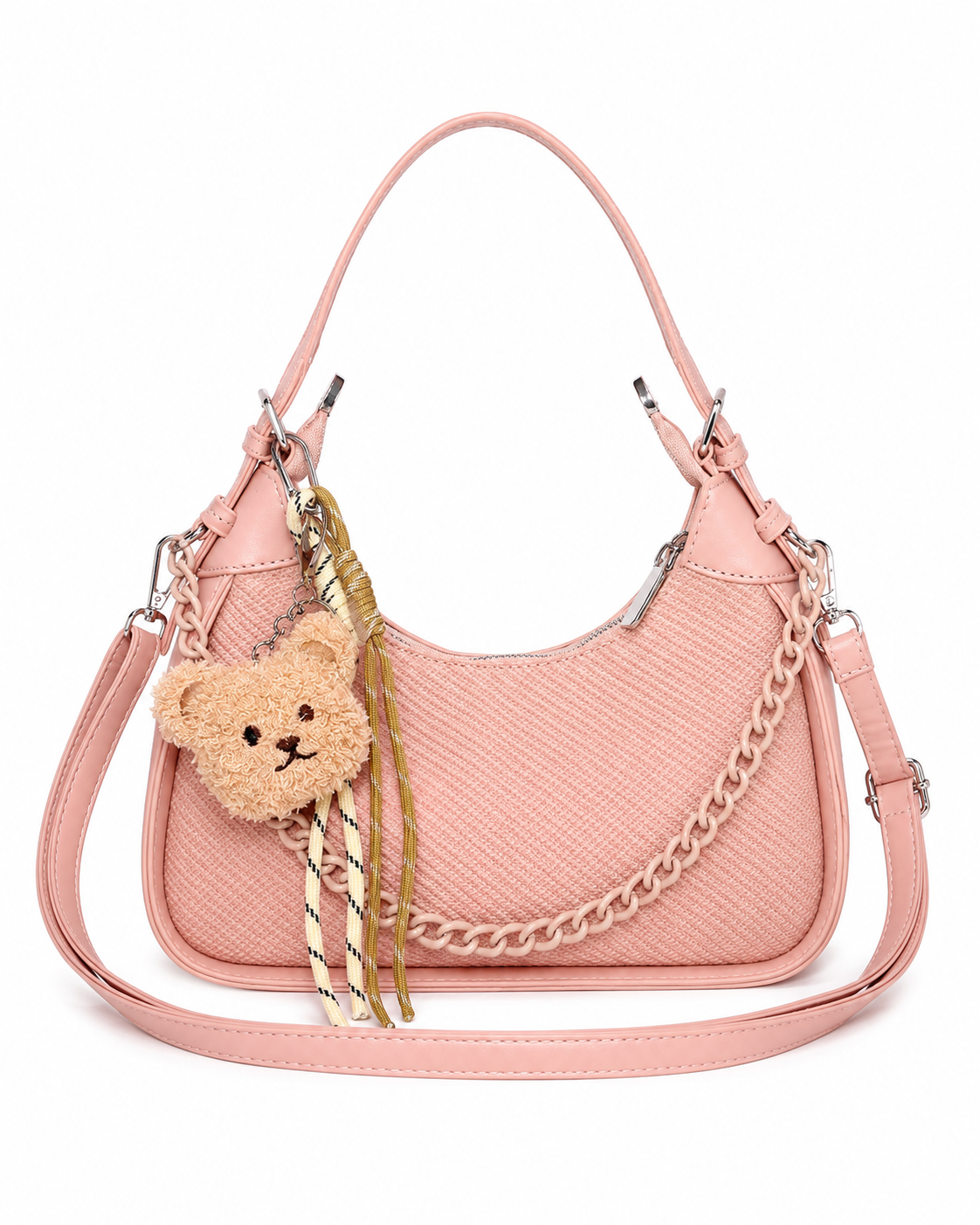 Cartera Mujer 2 En 1 Hombro Bandolera Cadena y Llavero Osito - JJ6030