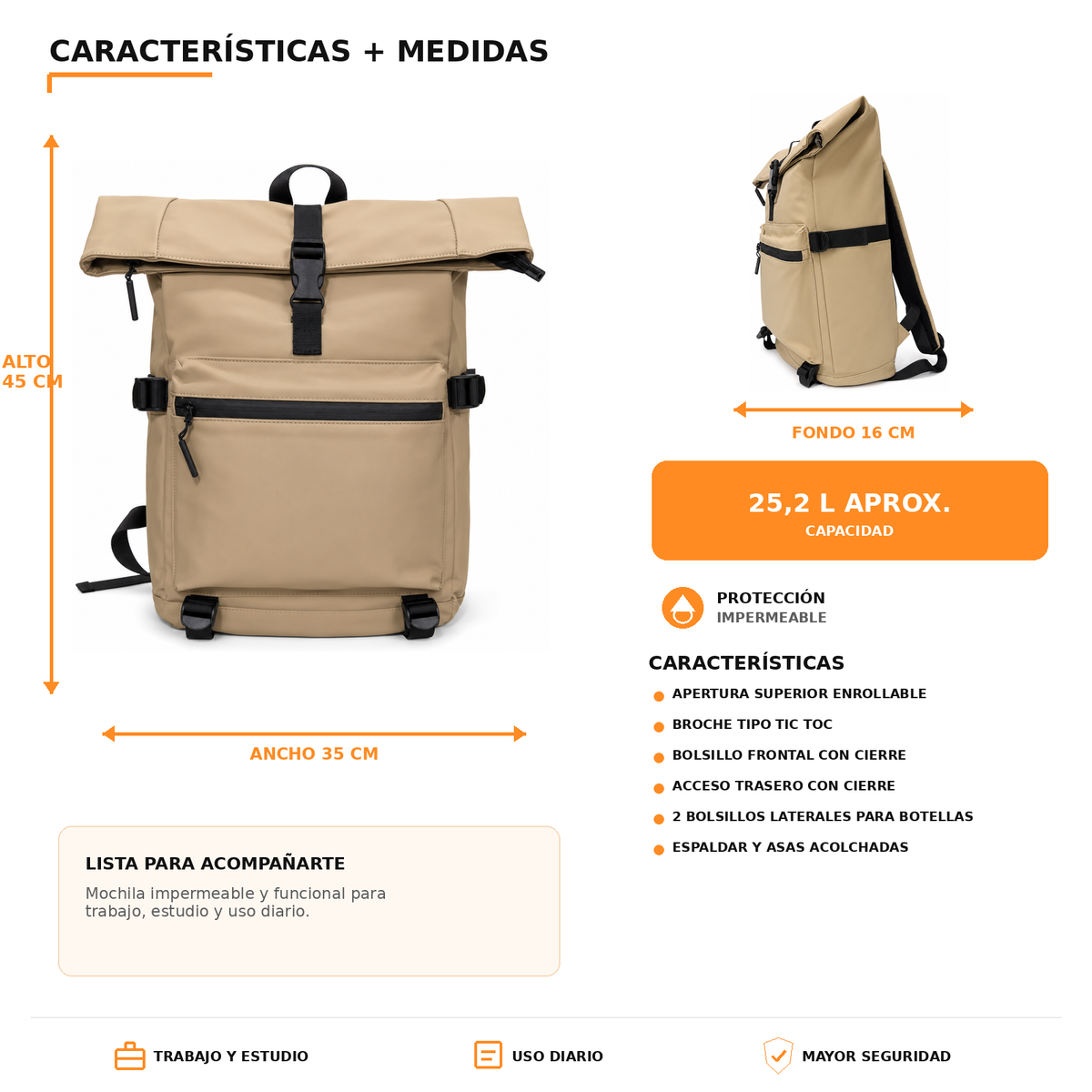Mochila WaterProof jj9053 25L