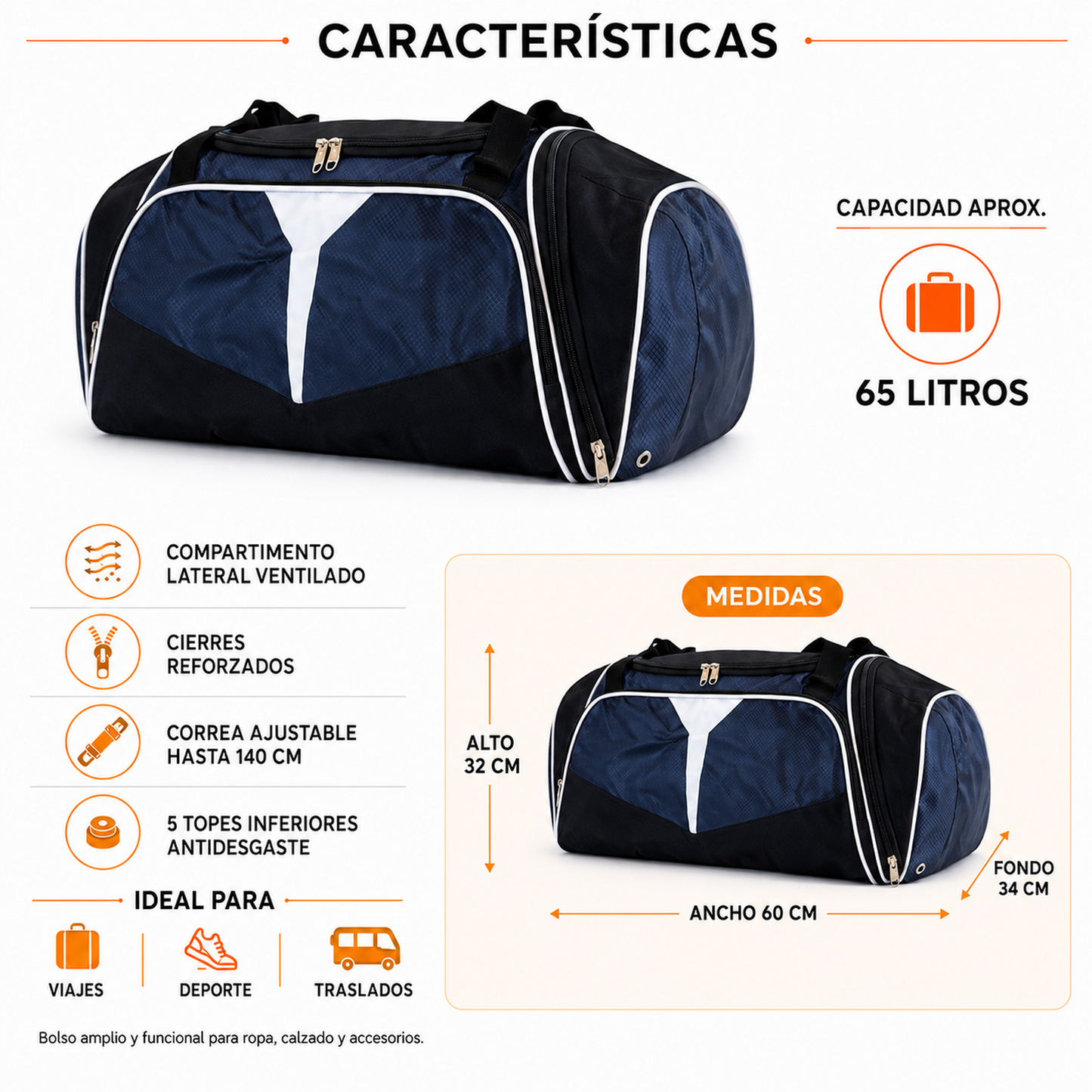 Bolso de Viaje 65L Impermeable 1212