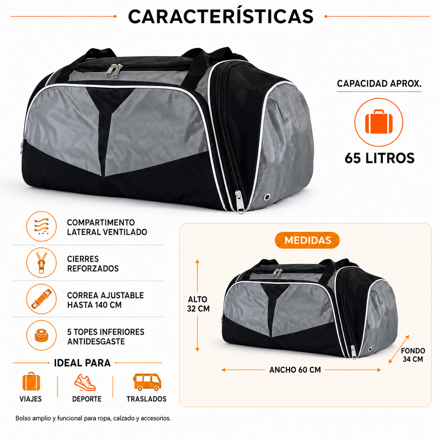 Bolso de Viaje 65L Impermeable 1212