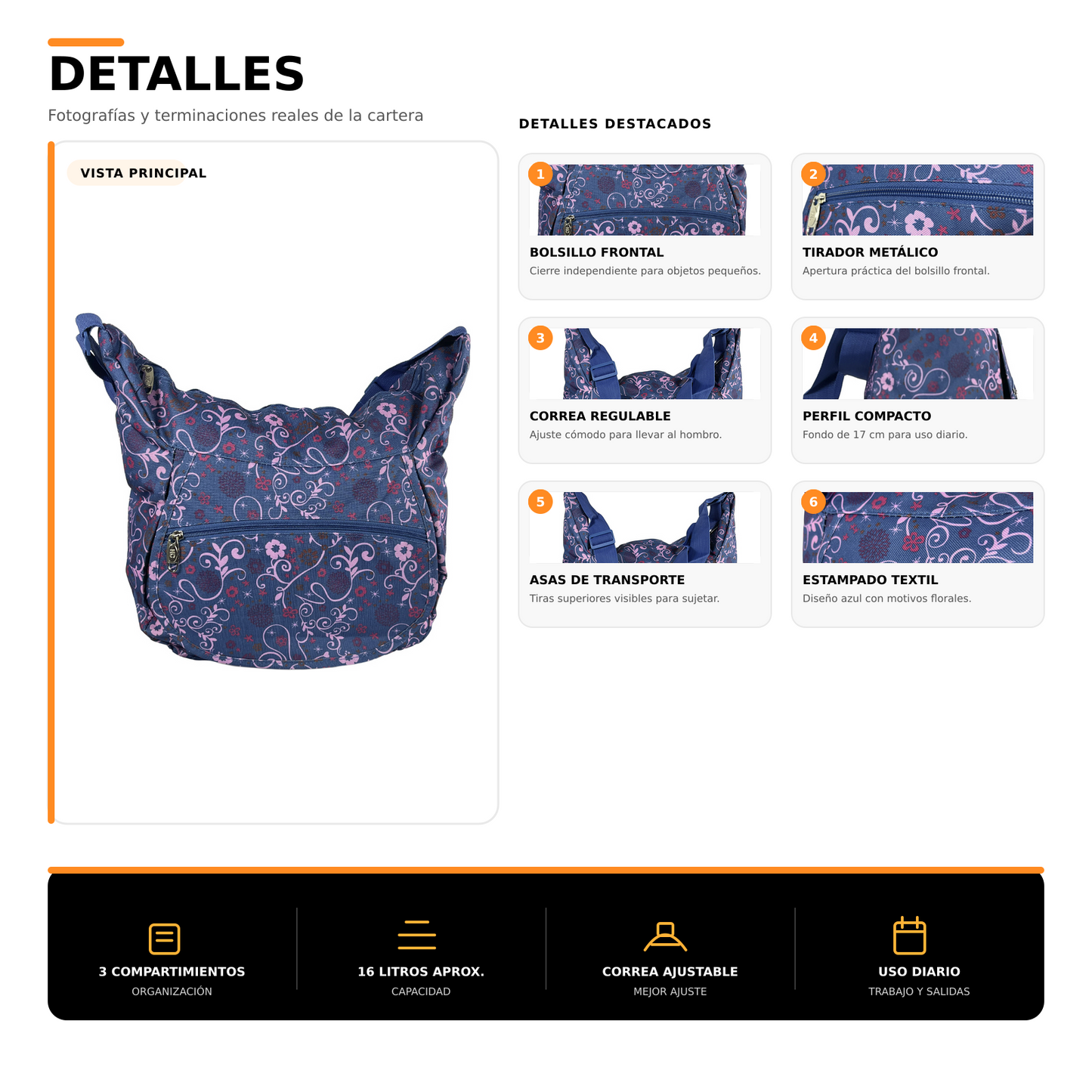 Bolso Cartera 16L Multi Compartimientos 1084B