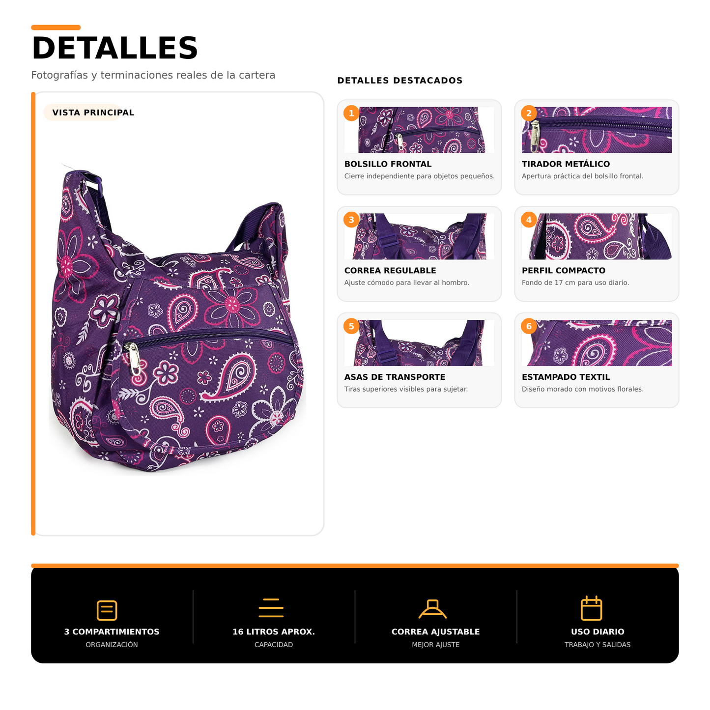 Bolso Cartera 16L Multi Compartimientos 1084B