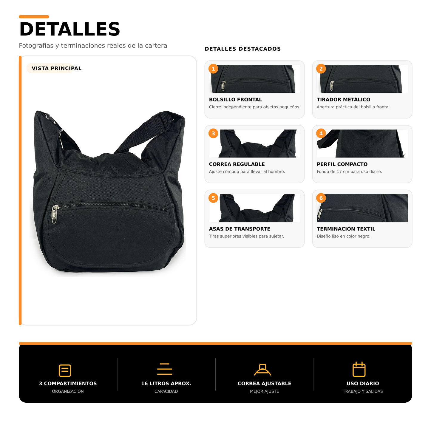 Bolso Cartera 16L Multi Compartimientos 1084B
