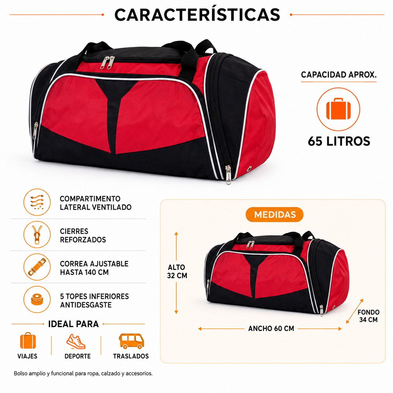 Bolso de Viaje 65L Impermeable 1212