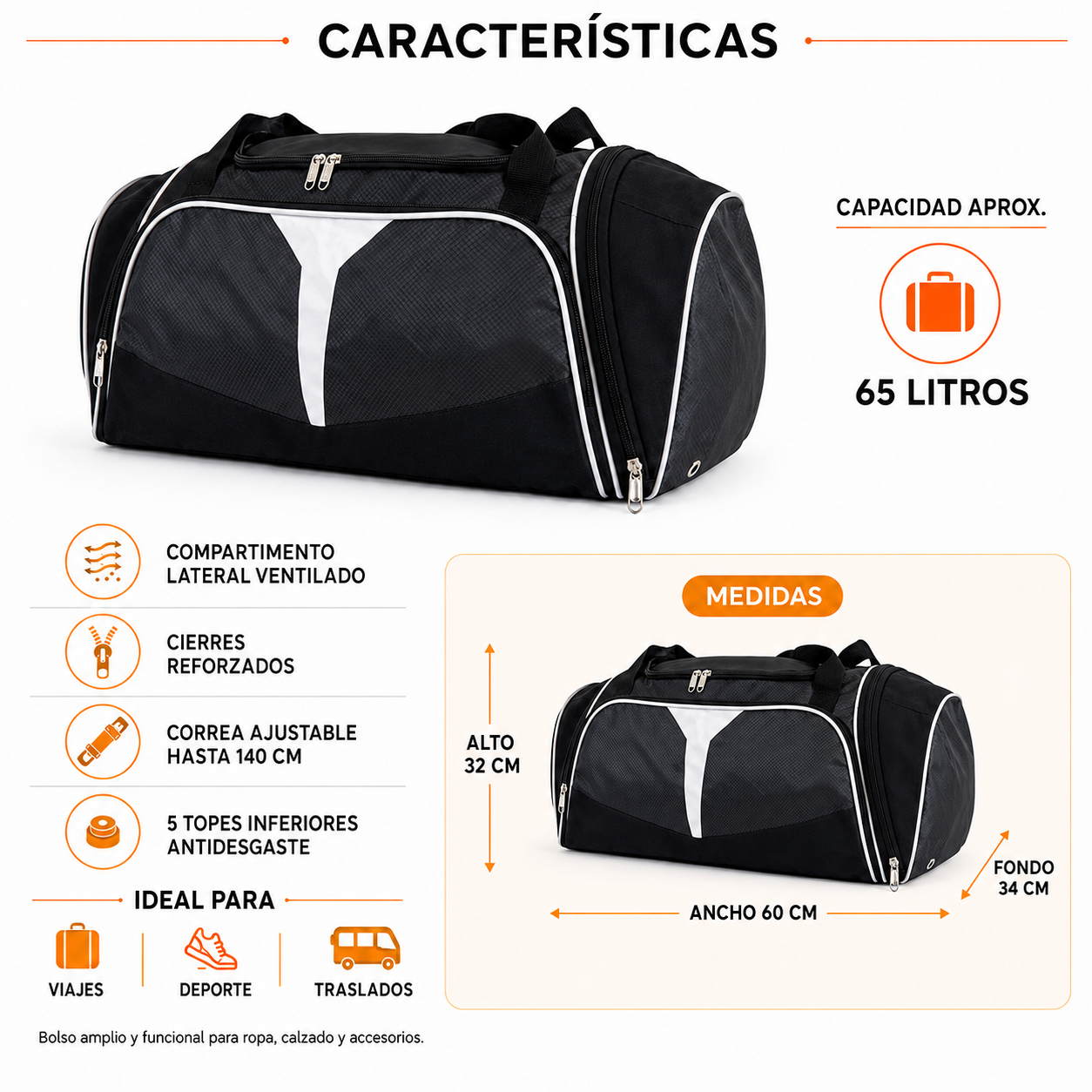 Bolso de Viaje 65L Impermeable 1212