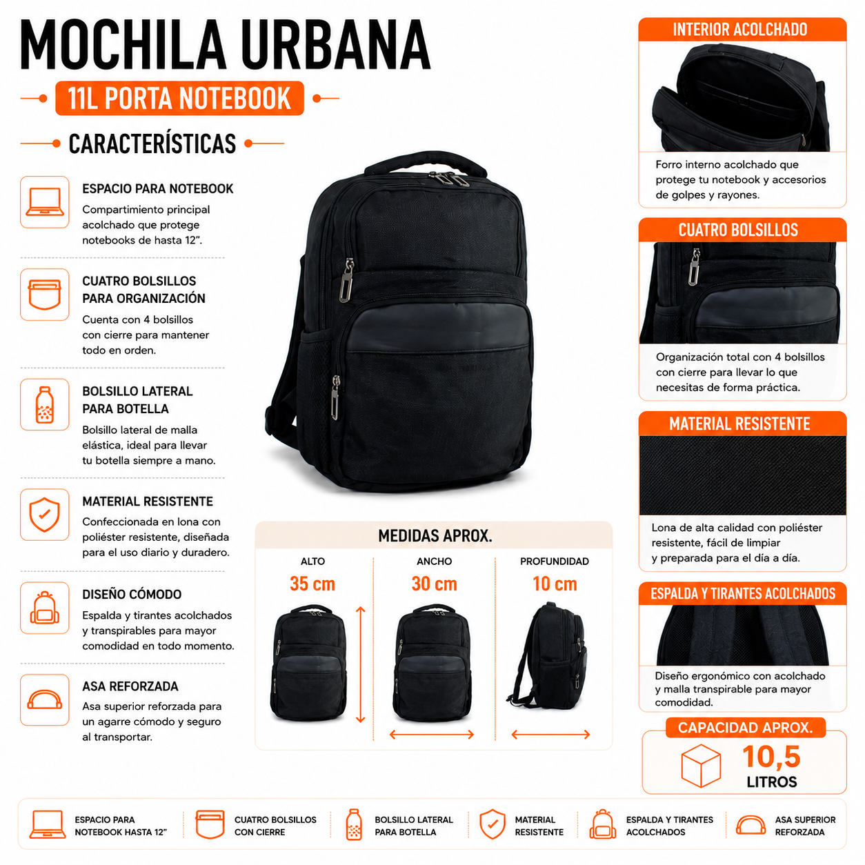 Mochila Urbana 11L Porta Notebook 2408