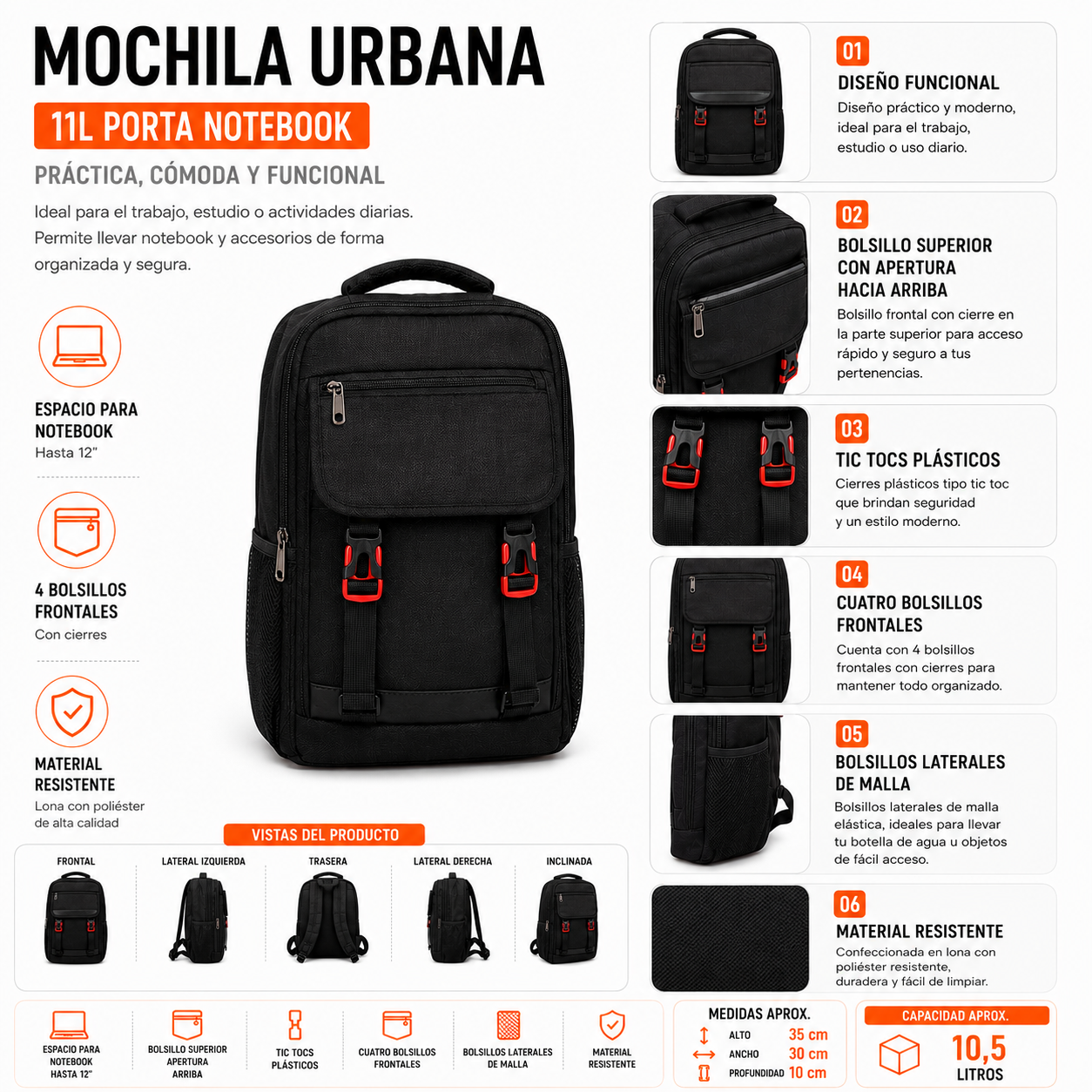 Mochila Urbana 11L Porta Notebook 2408