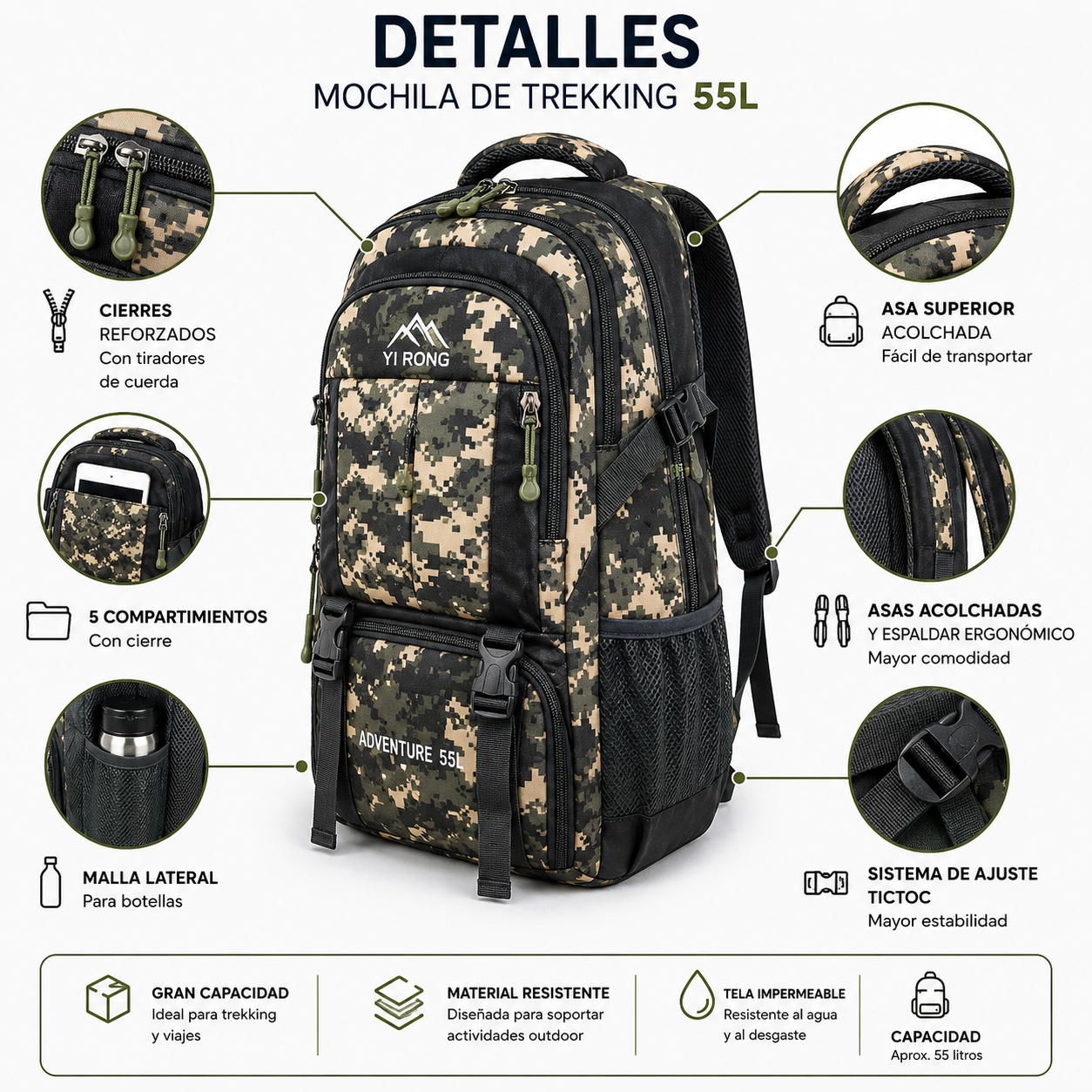 Mochila Trekking Mimetizada 104 Montaña
