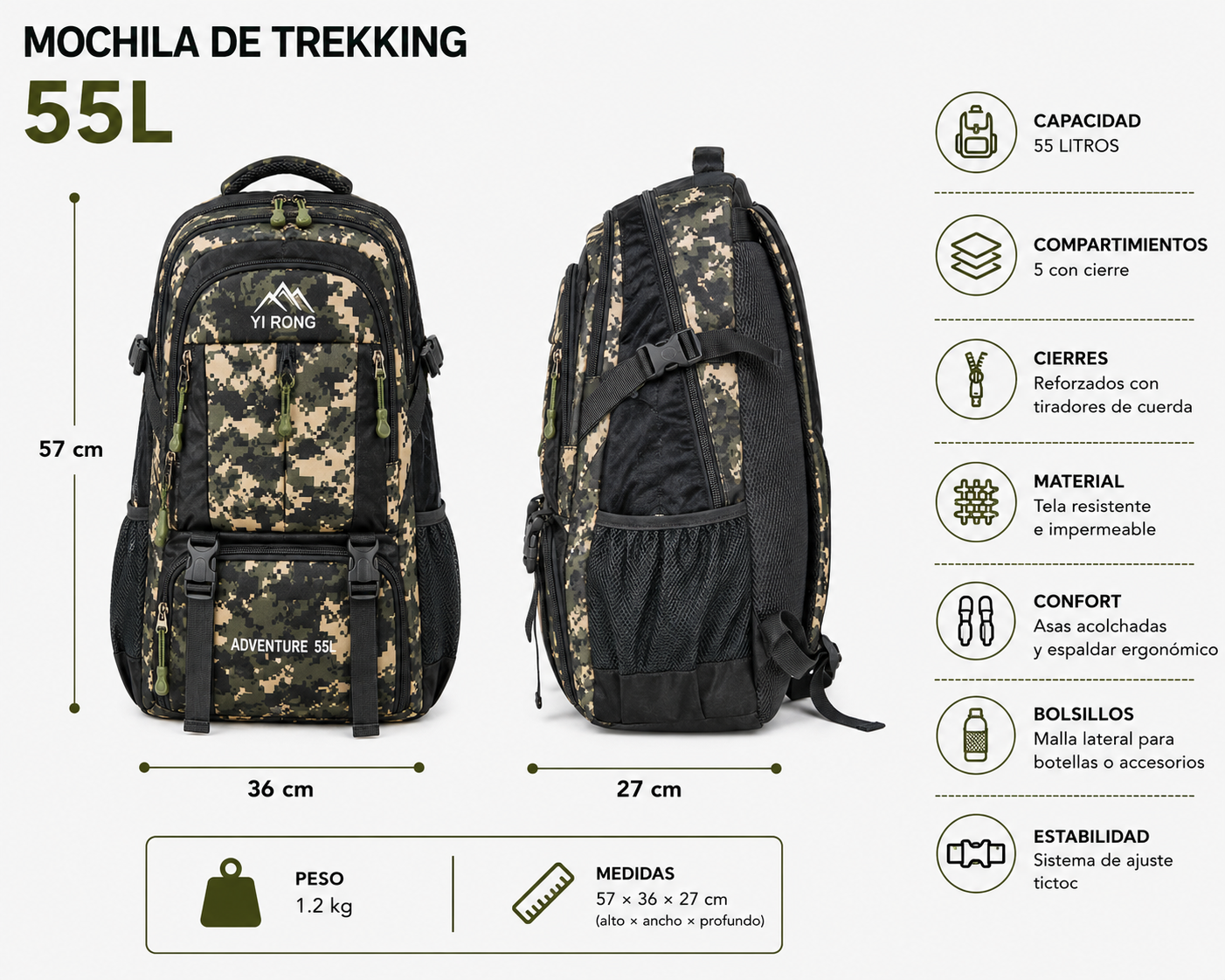 Mochila Trekking Mimetizada 104 Montaña