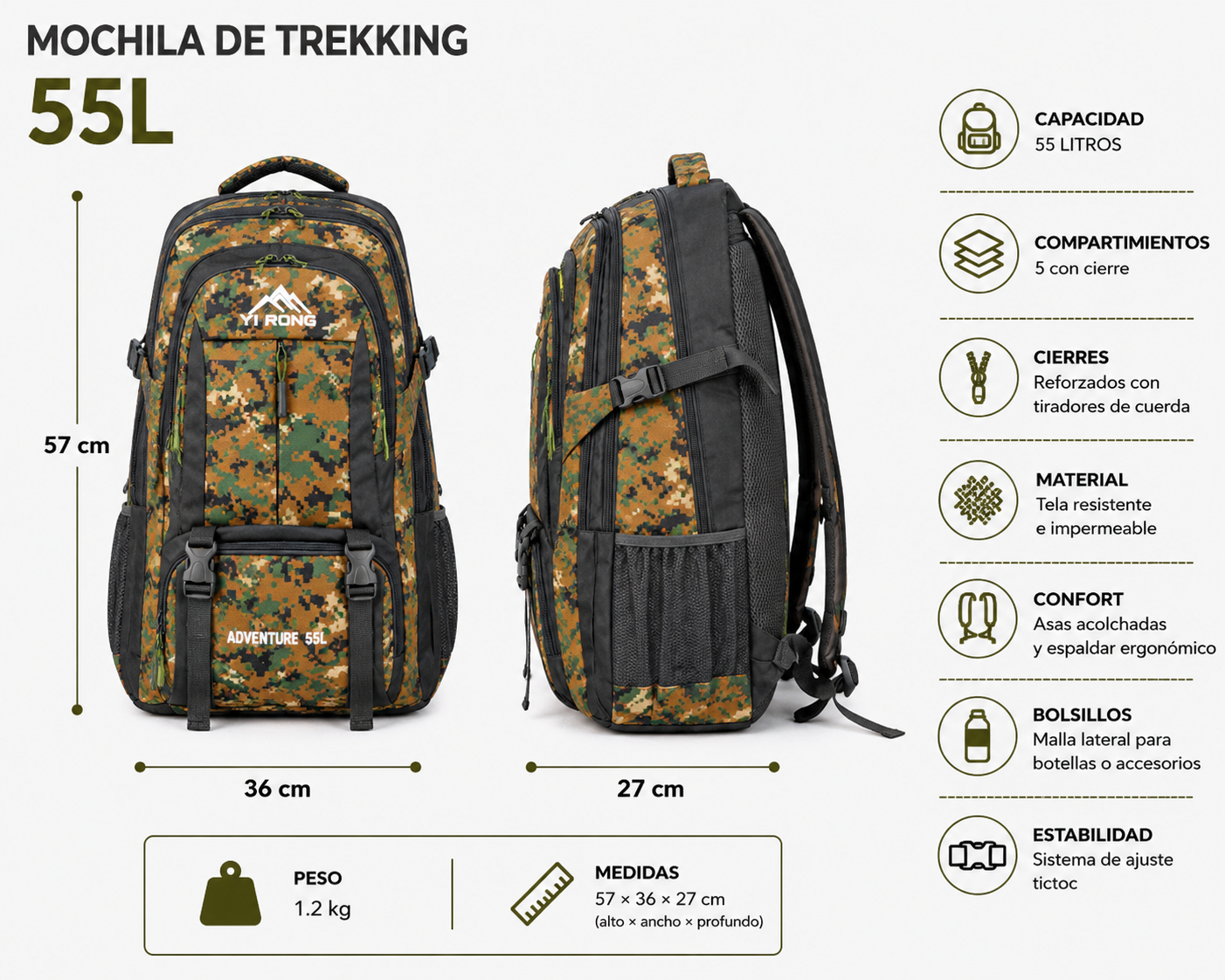 Mochila Trekking Mimetizada 104 Montaña