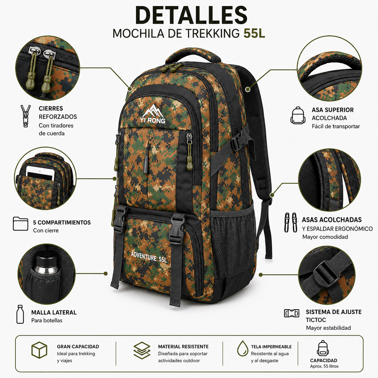Mochila Trekking Mimetizada 104 Montaña
