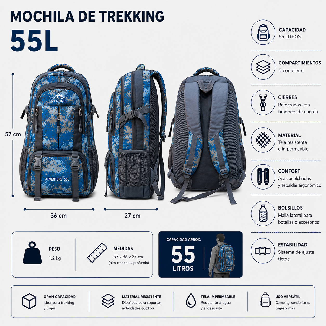 Mochila Trekking Mimetizada 104 Montaña