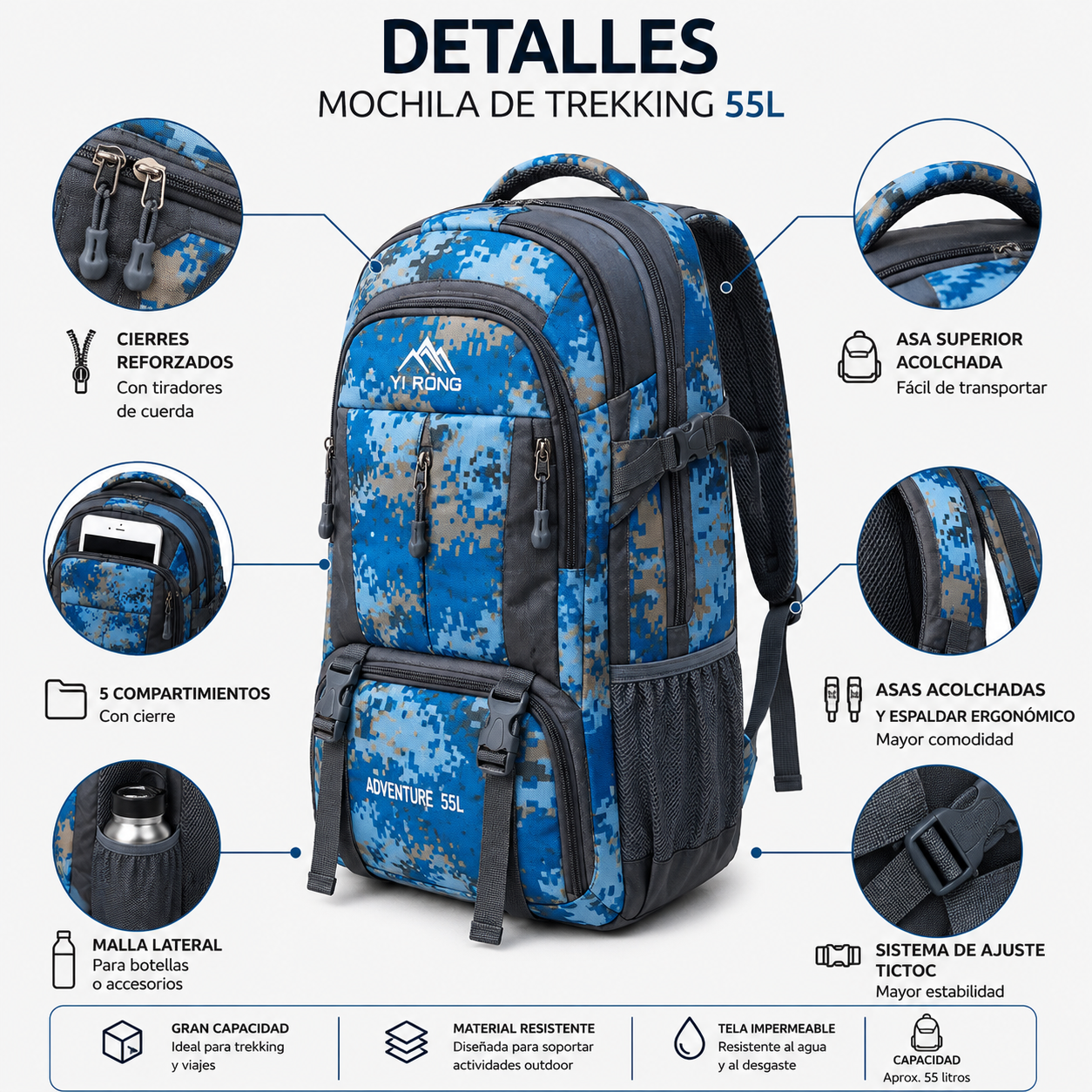 Mochila Trekking Mimetizada 104 Montaña