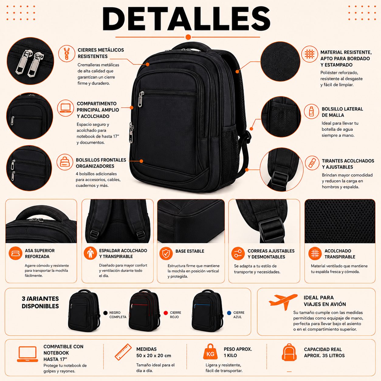 Mochila Acolchada 2019 PortaNotebook Corporativa 35L