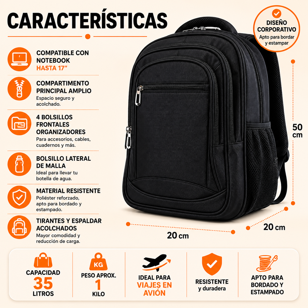 Mochila Acolchada 2019 PortaNotebook Corporativa 35L