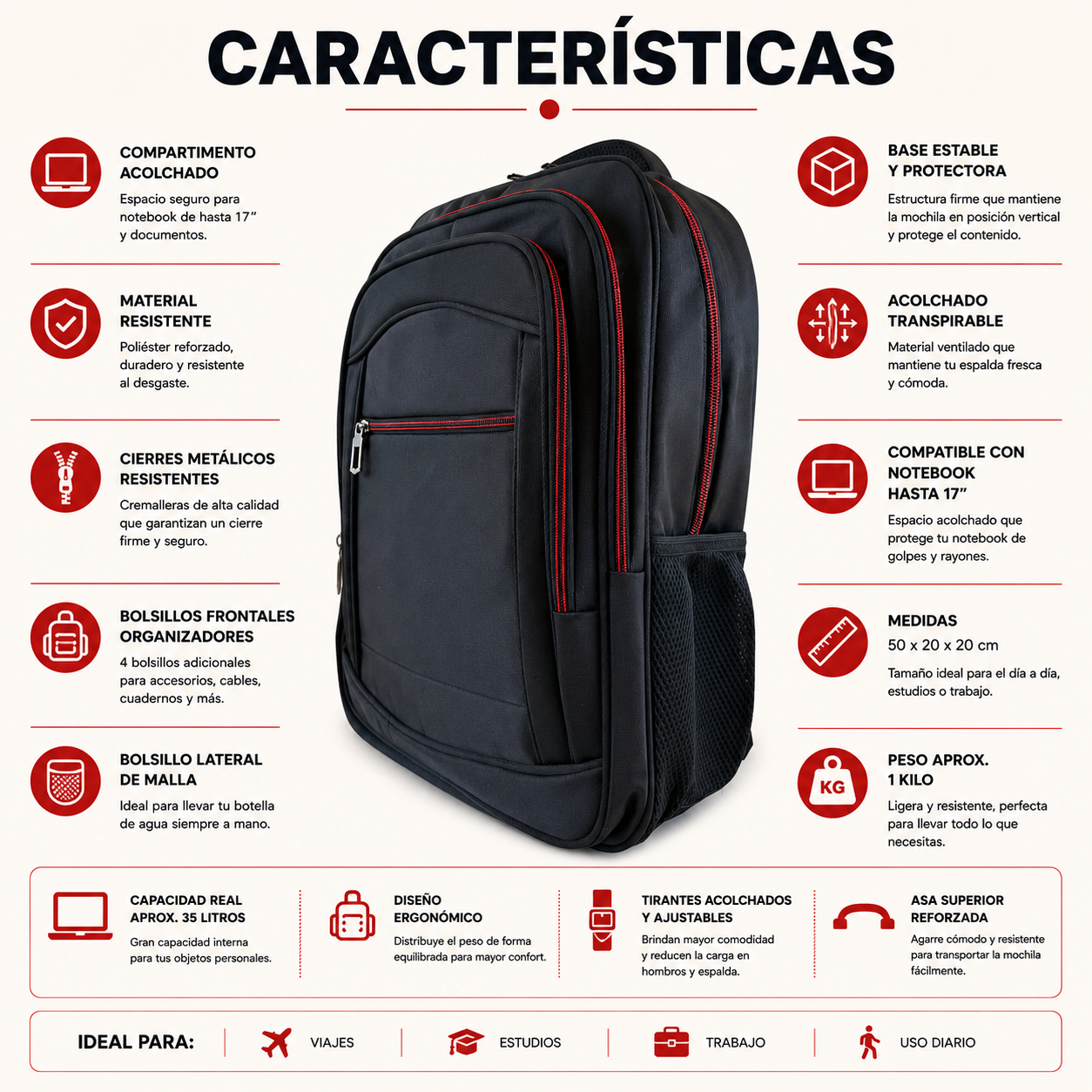 Mochila Acolchada 2019 PortaNotebook Corporativa 35L