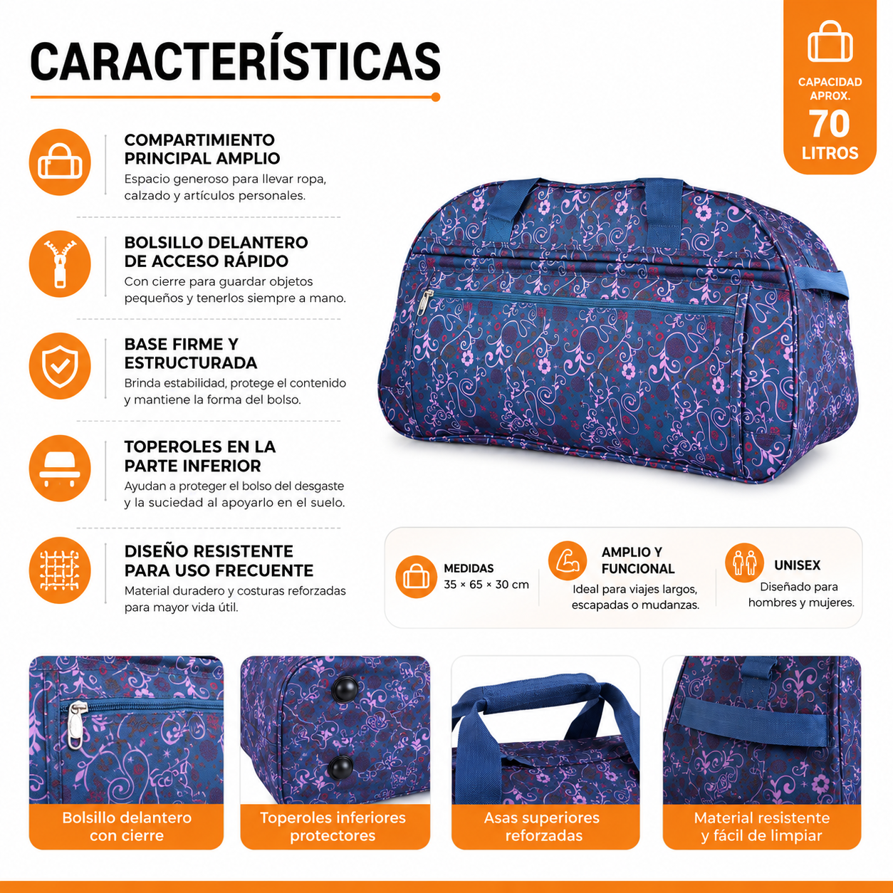 Bolso de Viaje 70L Grande 1104