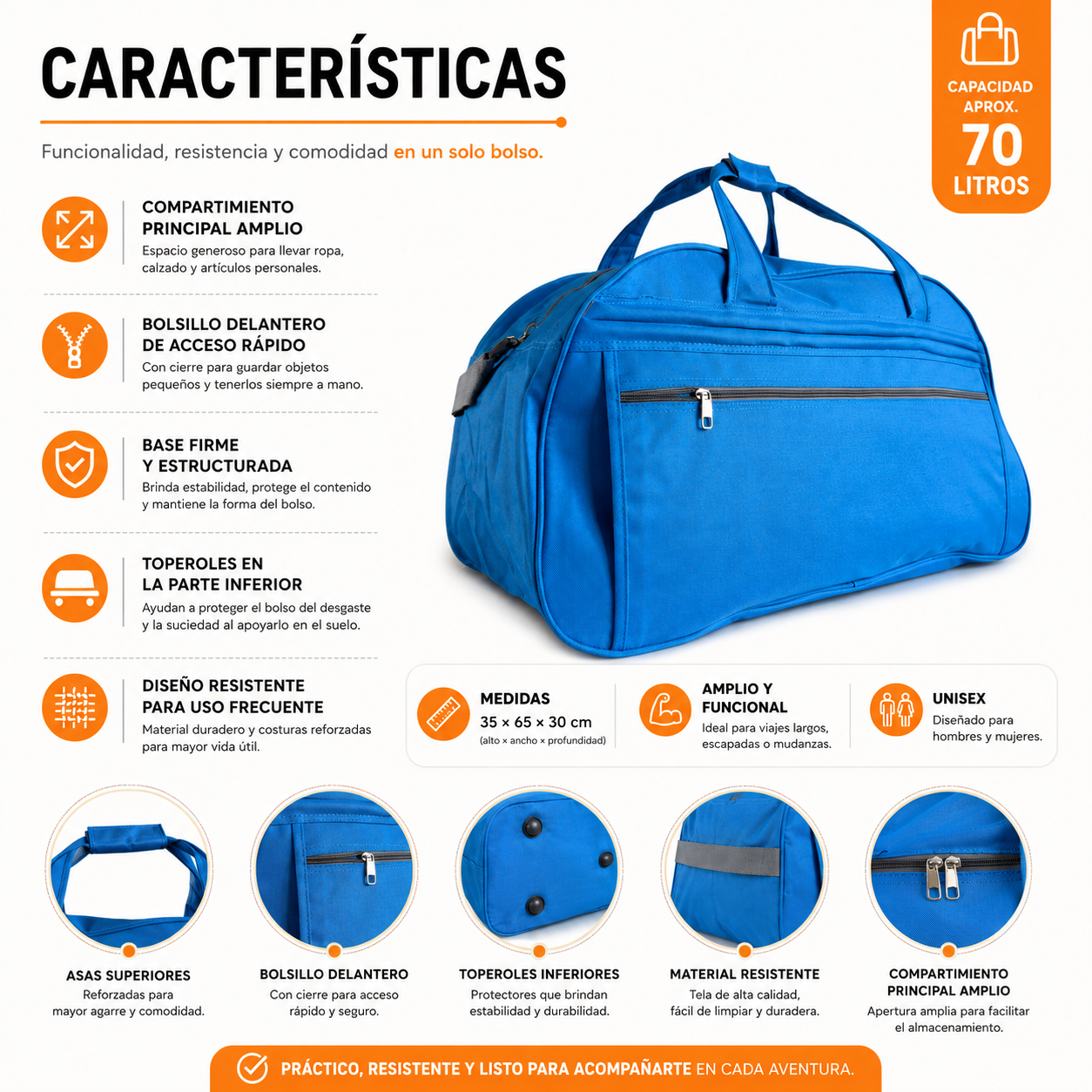 Bolso de Viaje 70L Grande 1104