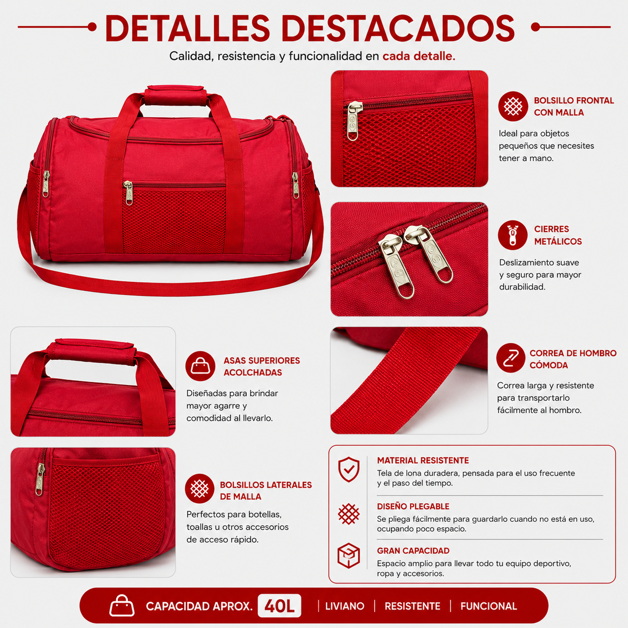 Bolso Gimnasio 40L Multiuso 1198