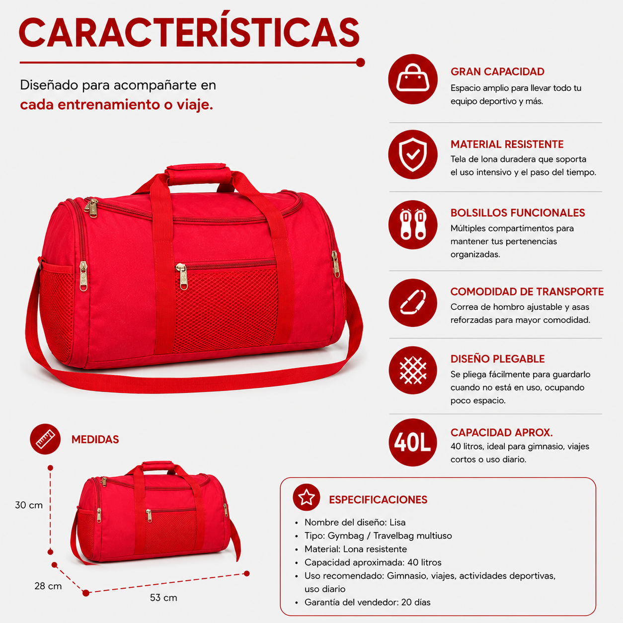Bolso Gimnasio 40L Multiuso 1198