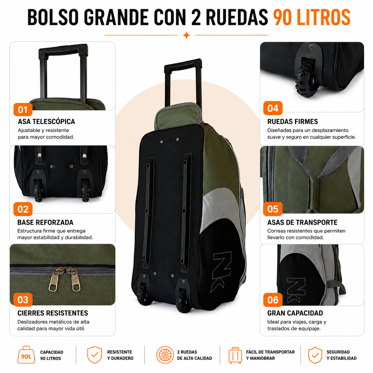 Bolso Con Ruedas 90 L Grande 1133D