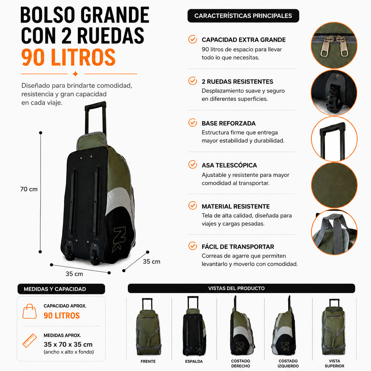 Bolso Con Ruedas 90 L Grande 1133D