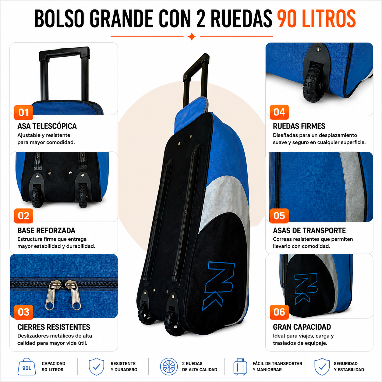 Bolso Con Ruedas 90 L Grande 1133D