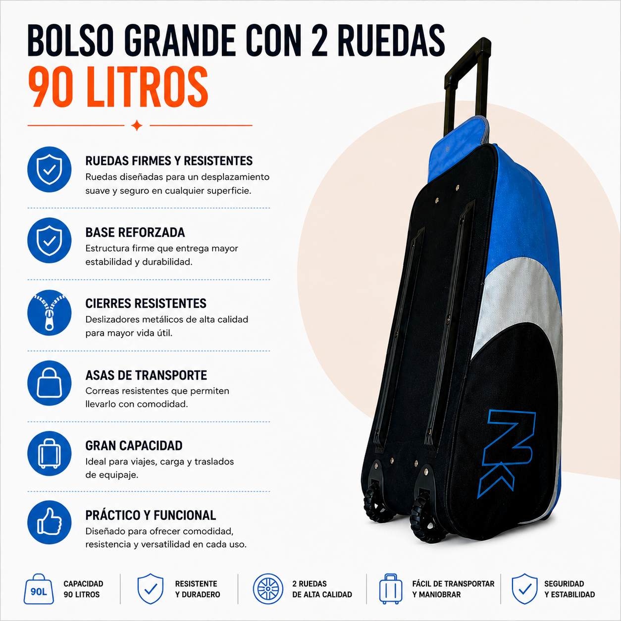 Bolso Con Ruedas 90 L Grande 1133D