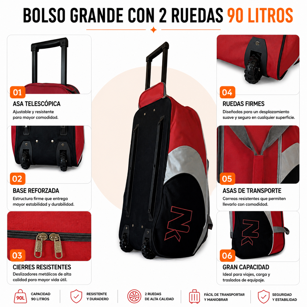 Bolso Con Ruedas 90 L Grande 1133D