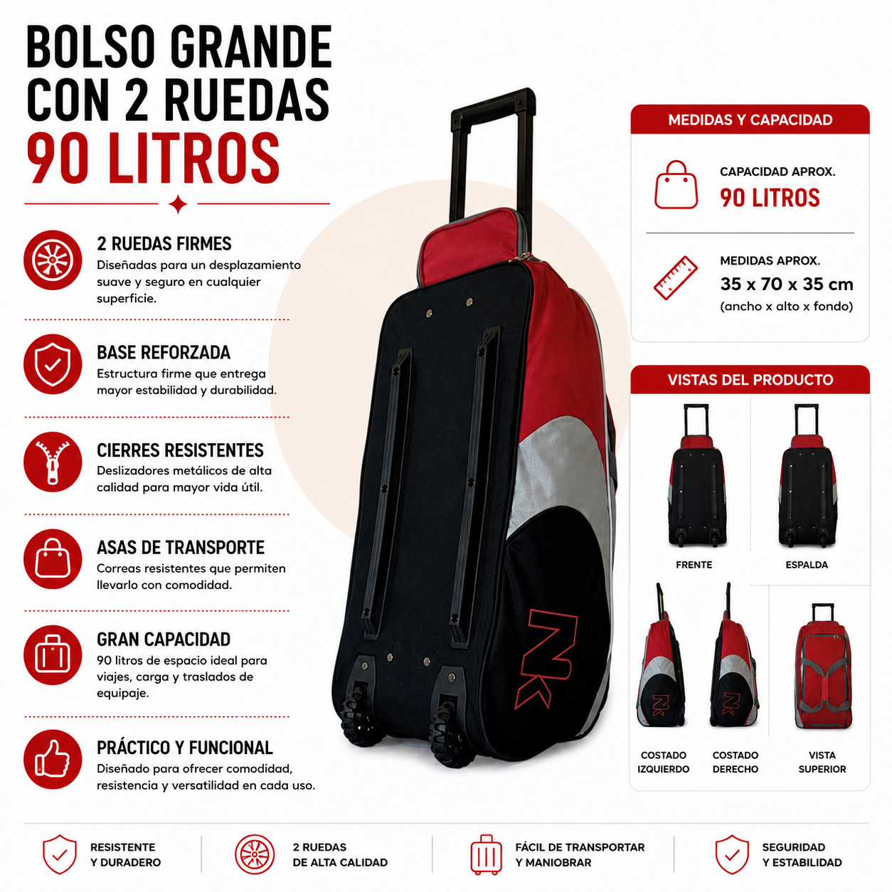 Bolso Con Ruedas 90 L Grande 1133D