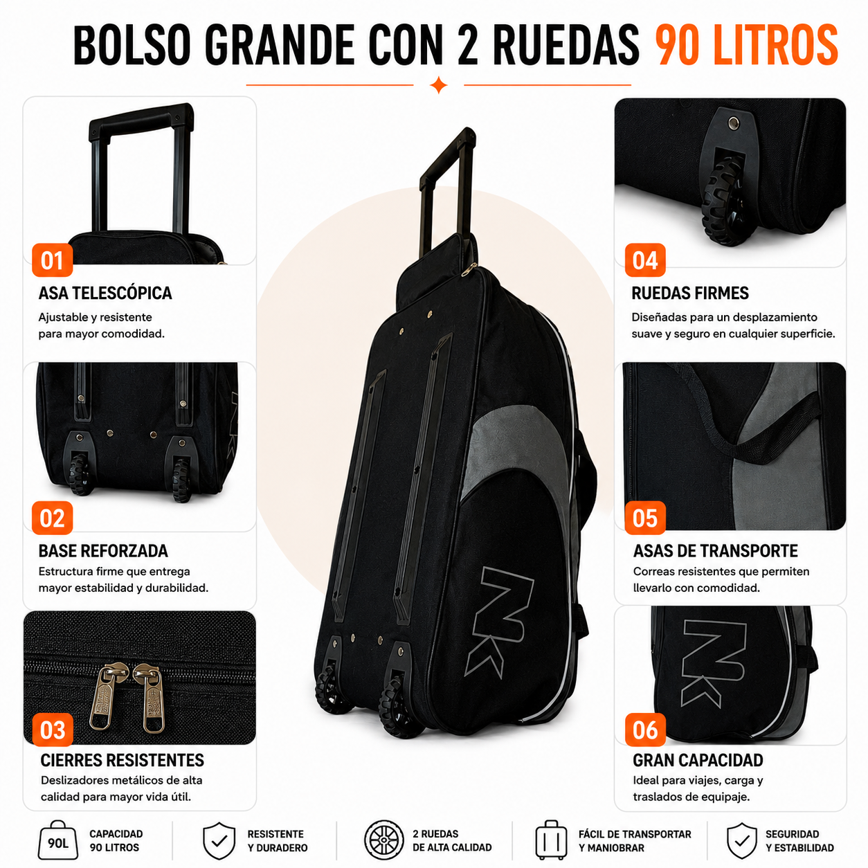 Bolso Con Ruedas 90 L Grande 1133D