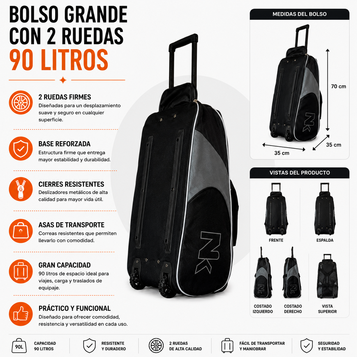 Bolso Con Ruedas 90 L Grande 1133D