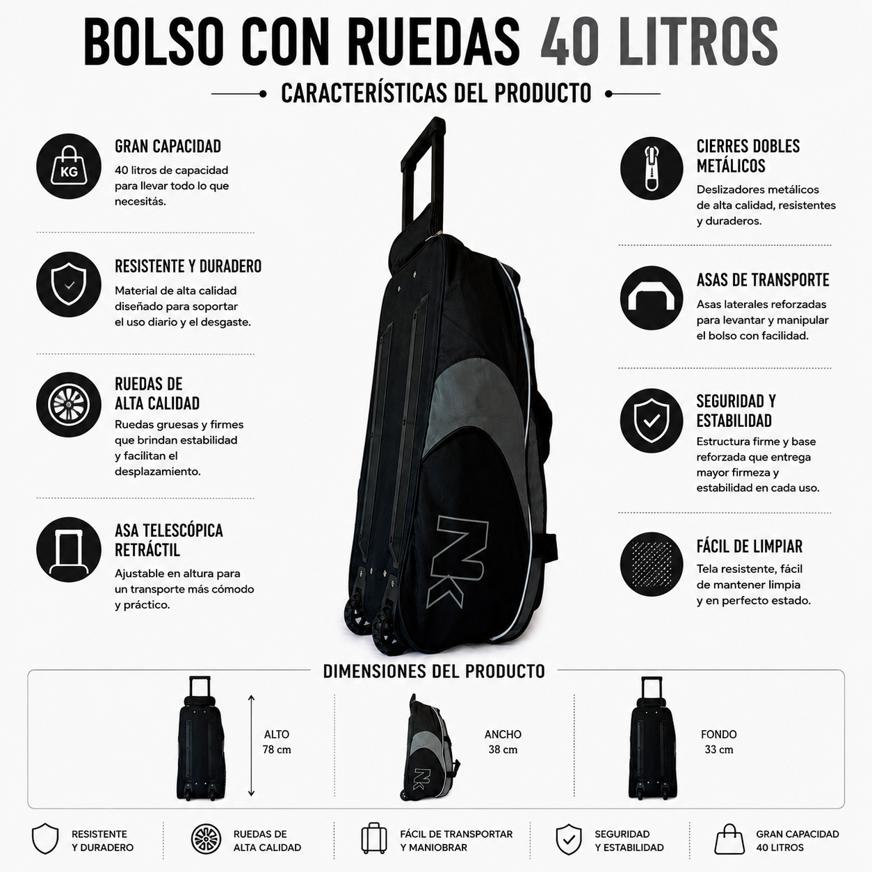 Bolso Con Ruedas 40L Mediana 1133E