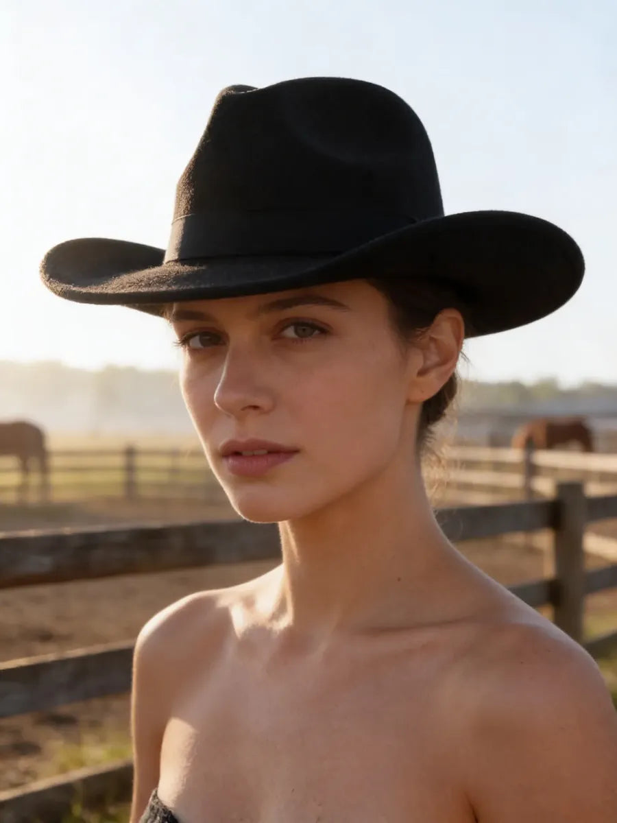 Sombrero Vaquero de Fieltro Mujer Estilo Cowboy HE-001