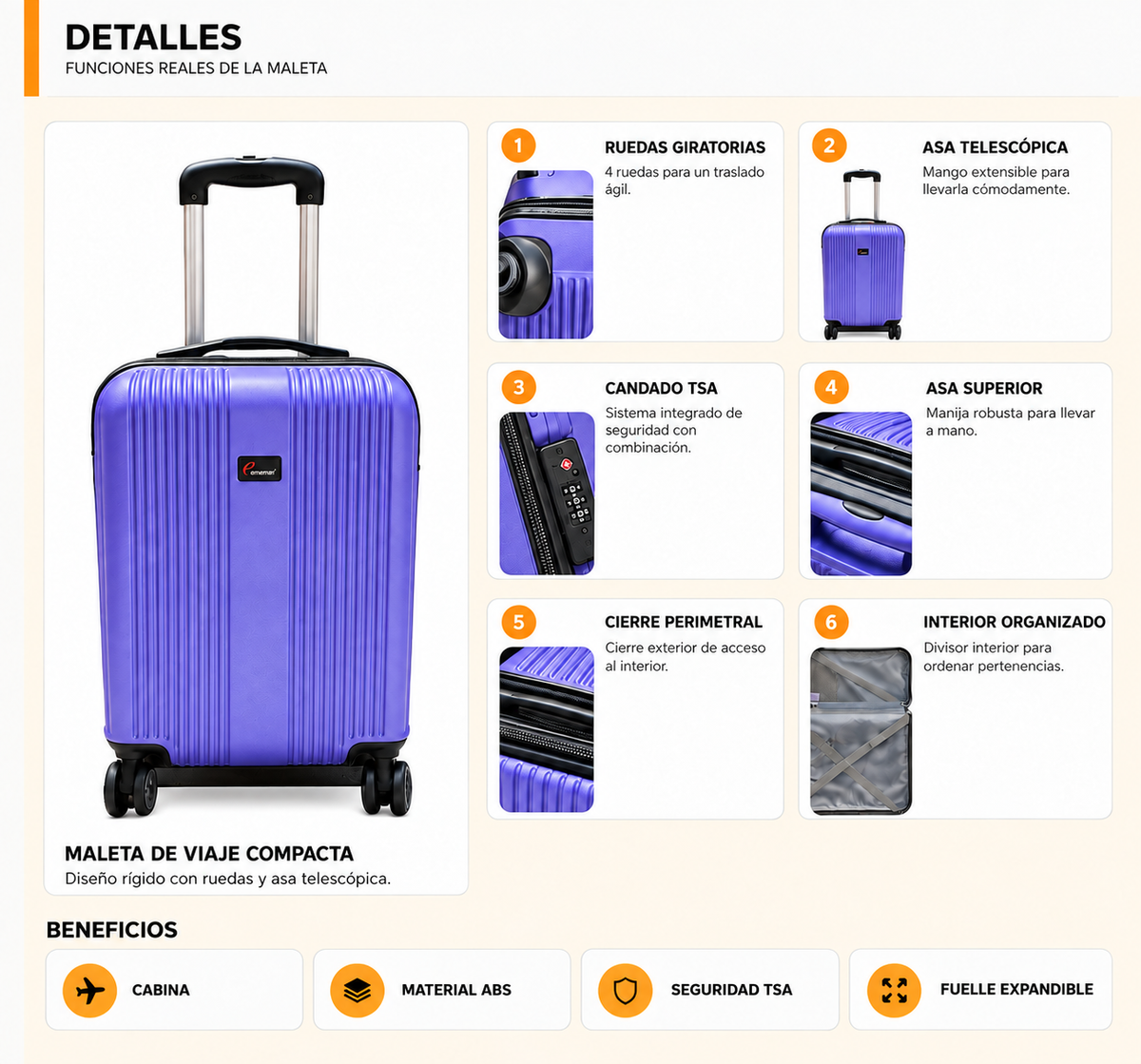 Maleta Viaje Mano Cabina ABS Avion 10 A 12 Kilos Carry On MC1901