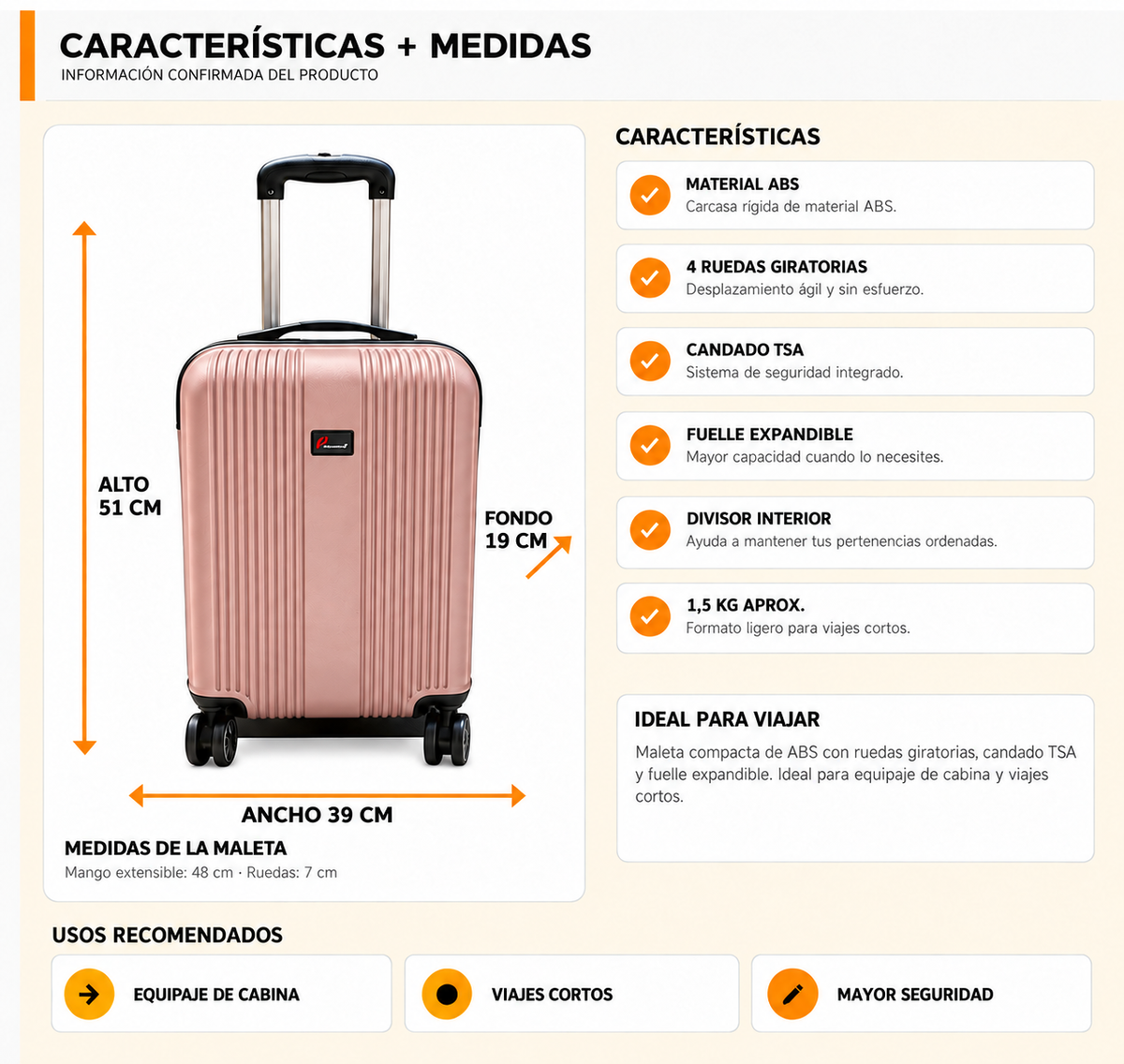 Maleta Viaje Mano Cabina ABS Avion 10 A 12 Kilos Carry On MC1901