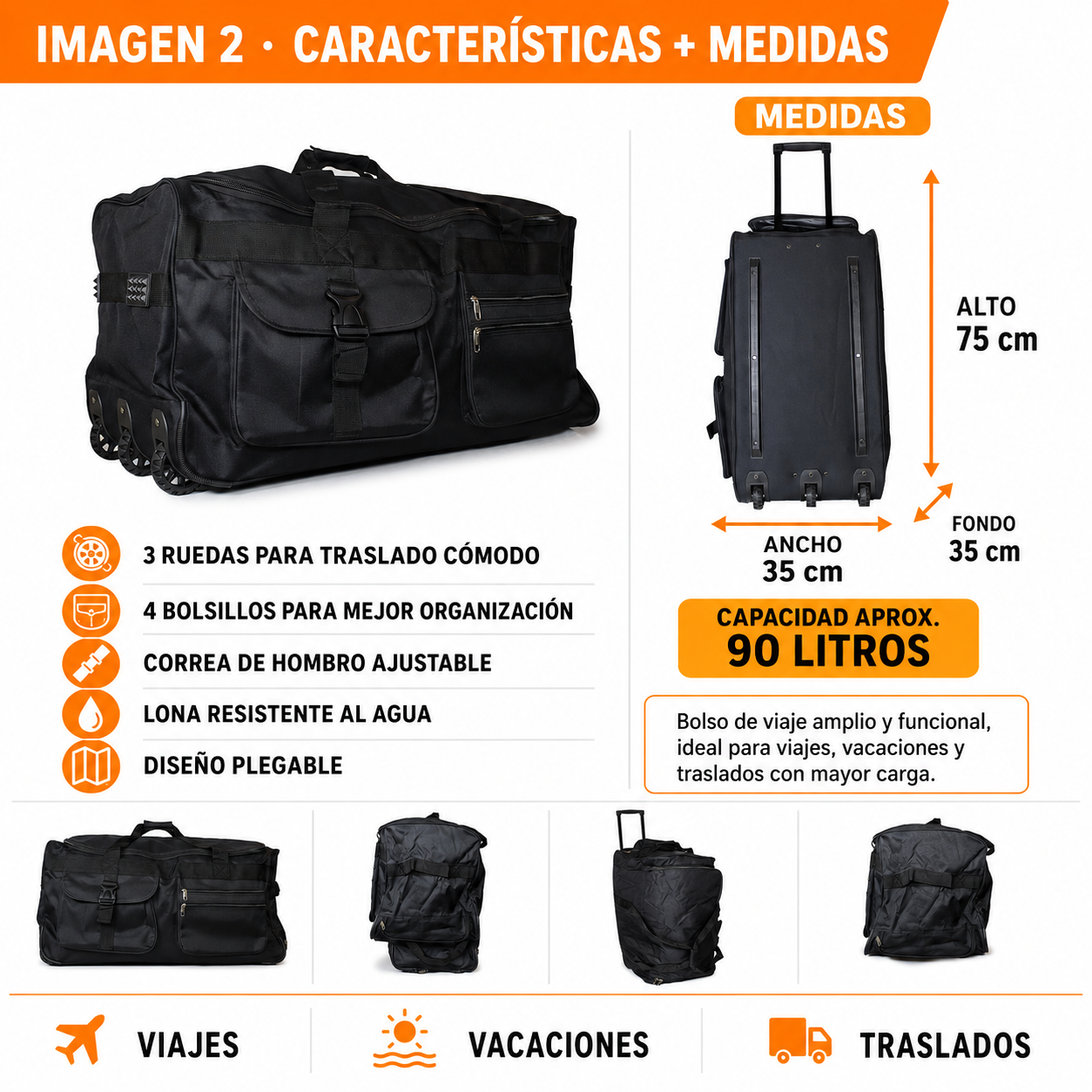 Bolso con Ruedas 90L Grande 1109B